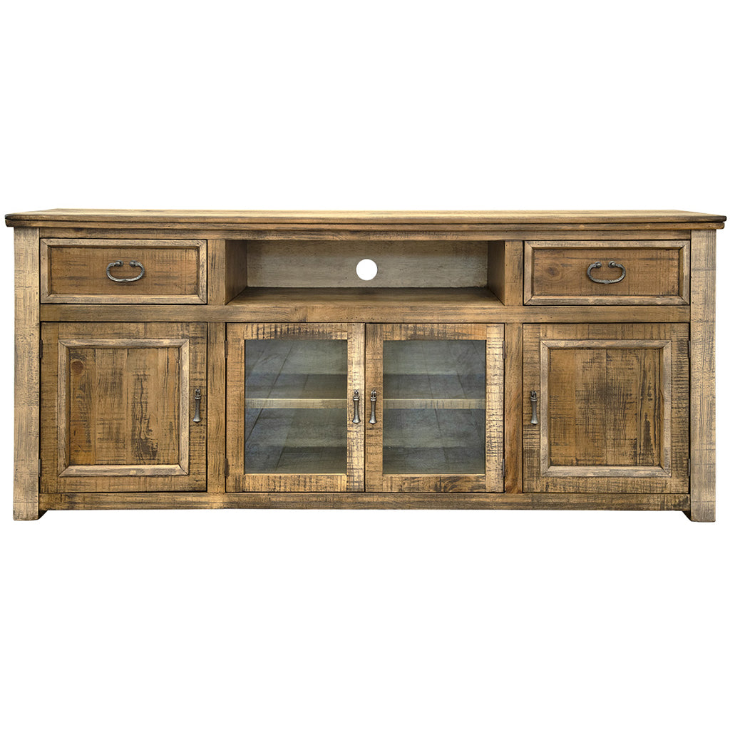 80" Brown Solid Wood Cabinet Enclosed Storage Distressed TV Stand-TV Stands-DECOROLALA