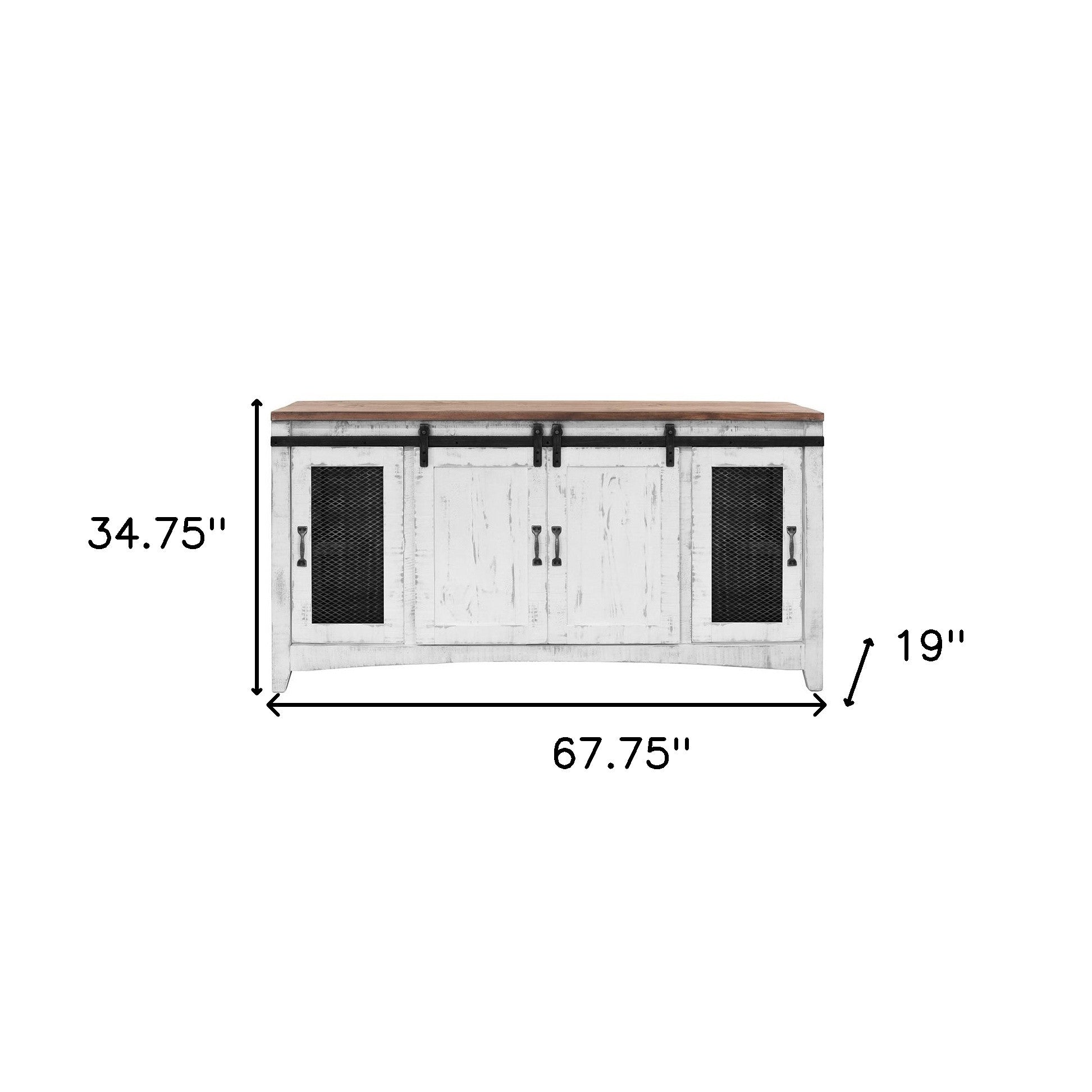 68" White Solid Wood Cabinet Enclosed Storage Distressed TV Stand-TV Stands-DECOROLALA