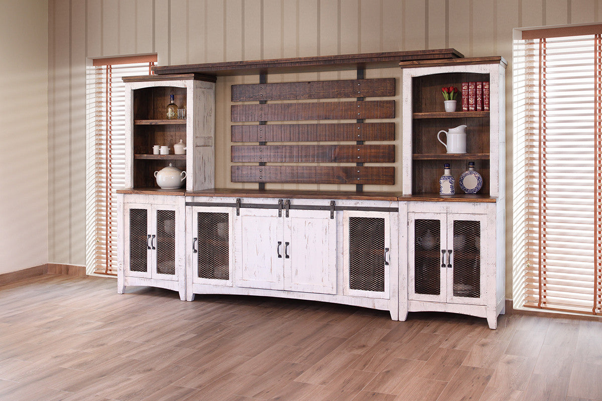 68" White Solid Wood Cabinet Enclosed Storage Distressed TV Stand-TV Stands-DECOROLALA
