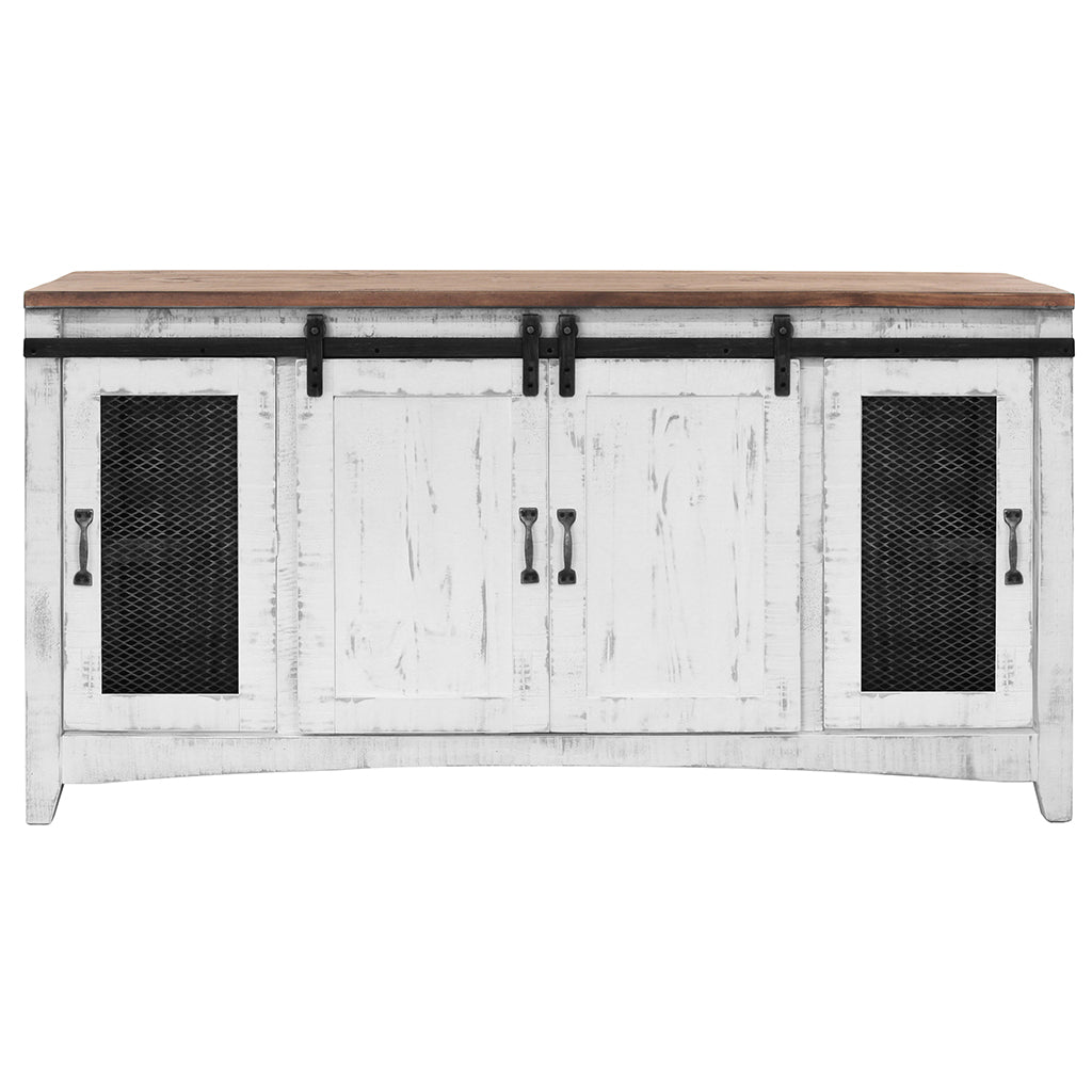 68" White Solid Wood Cabinet Enclosed Storage Distressed TV Stand-TV Stands-DECOROLALA