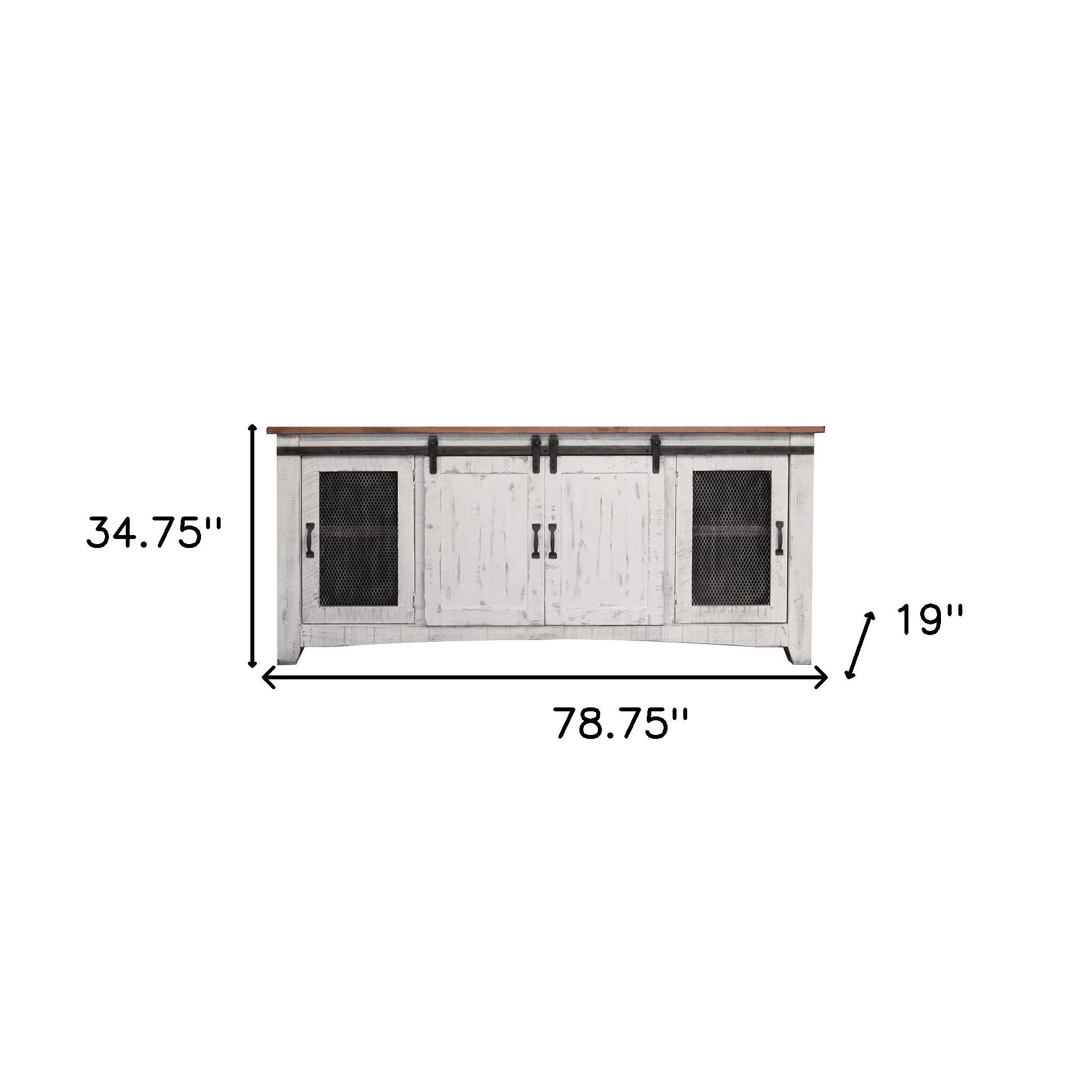 79" White Solid Wood Cabinet Enclosed Storage Distressed TV Stand-TV Stands-DECOROLALA