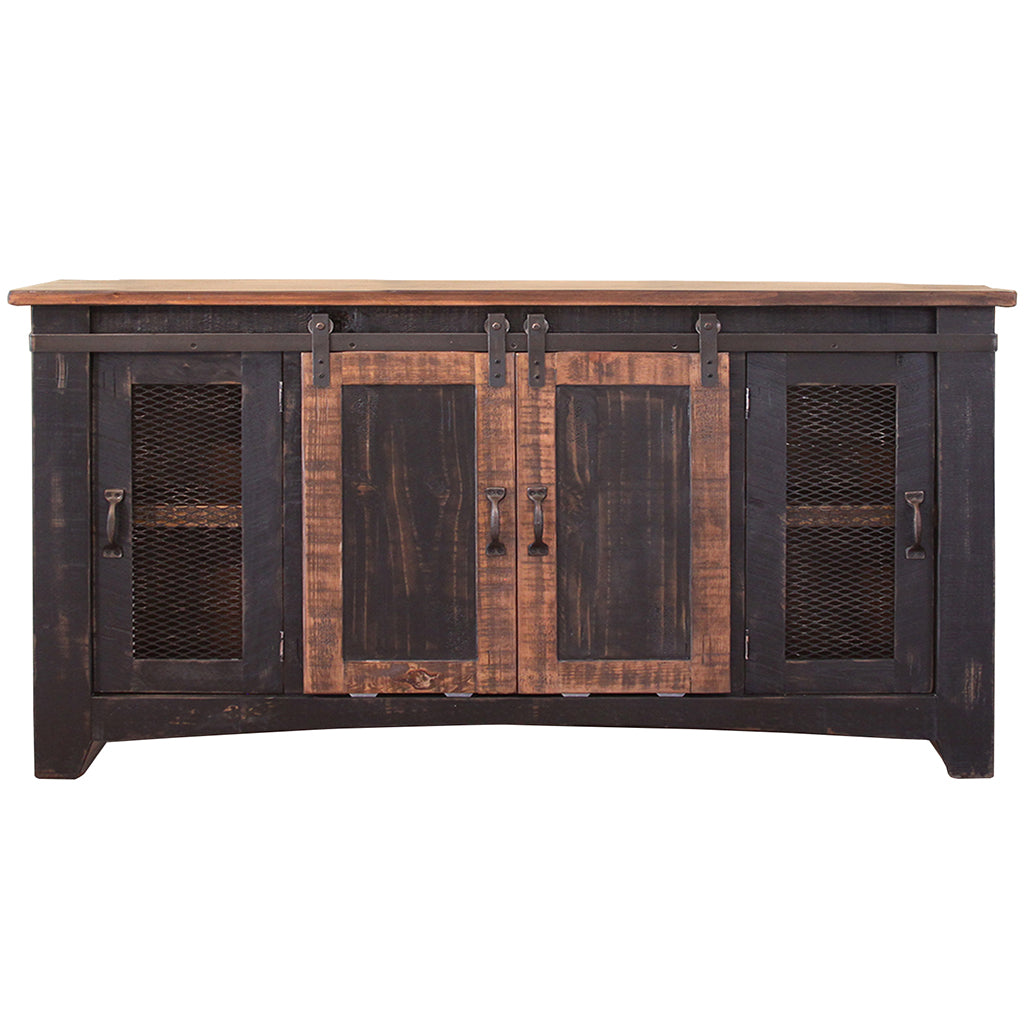 60" Black Solid Wood Cabinet Enclosed Storage Distressed TV Stand-TV Stands-DECOROLALA