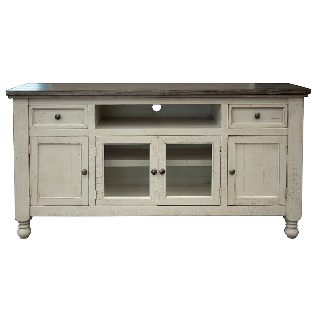 70" Ivory Solid Wood Enclosed Storage Distressed TV Stand-TV Stands-DECOROLALA