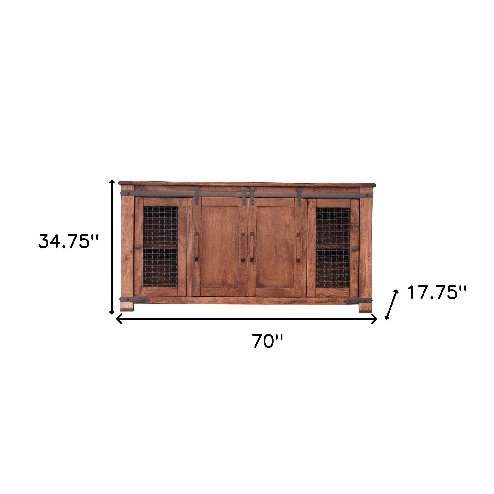 70" Brown Solid Wood Cabinet Enclosed Storage Distressed TV Stand-TV Stands-DECOROLALA