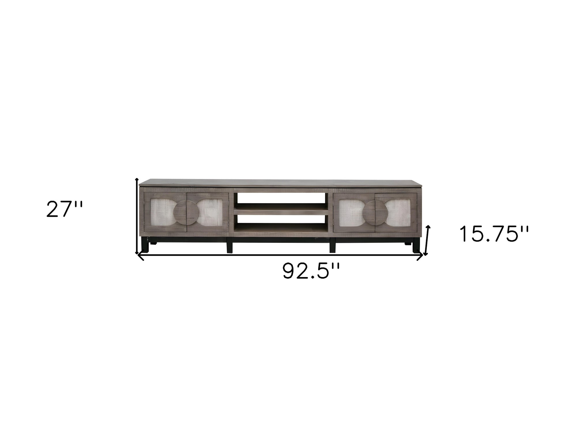 93" Gray Solid Wood Cabinet Enclosed Storage Distressed TV Stand-TV Stands-DECOROLALA
