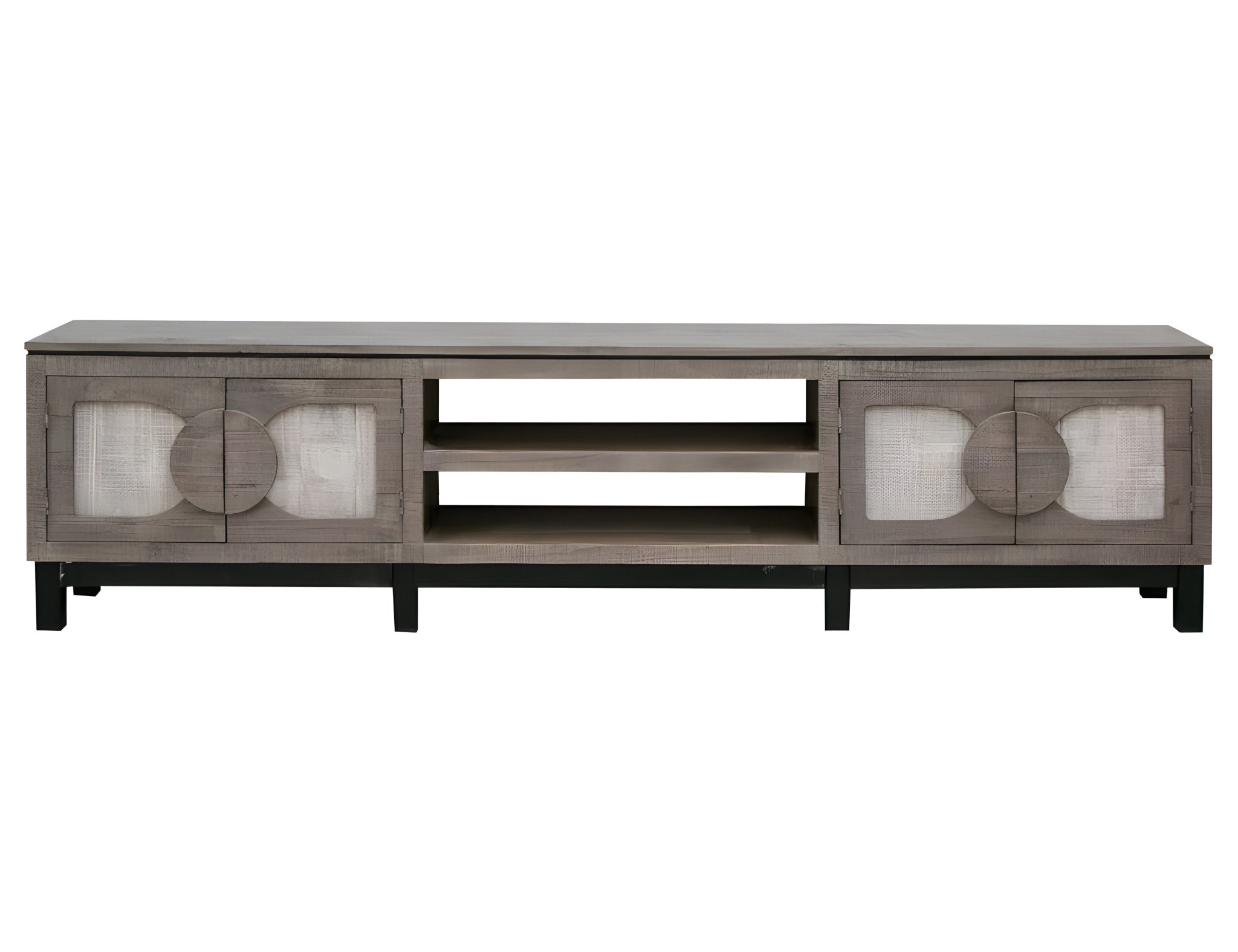 93" Gray Solid Wood Cabinet Enclosed Storage Distressed TV Stand-TV Stands-DECOROLALA