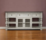 70" Ivory Solid Wood Open shelving Distressed TV Stand-TV Stands-DECOROLALA