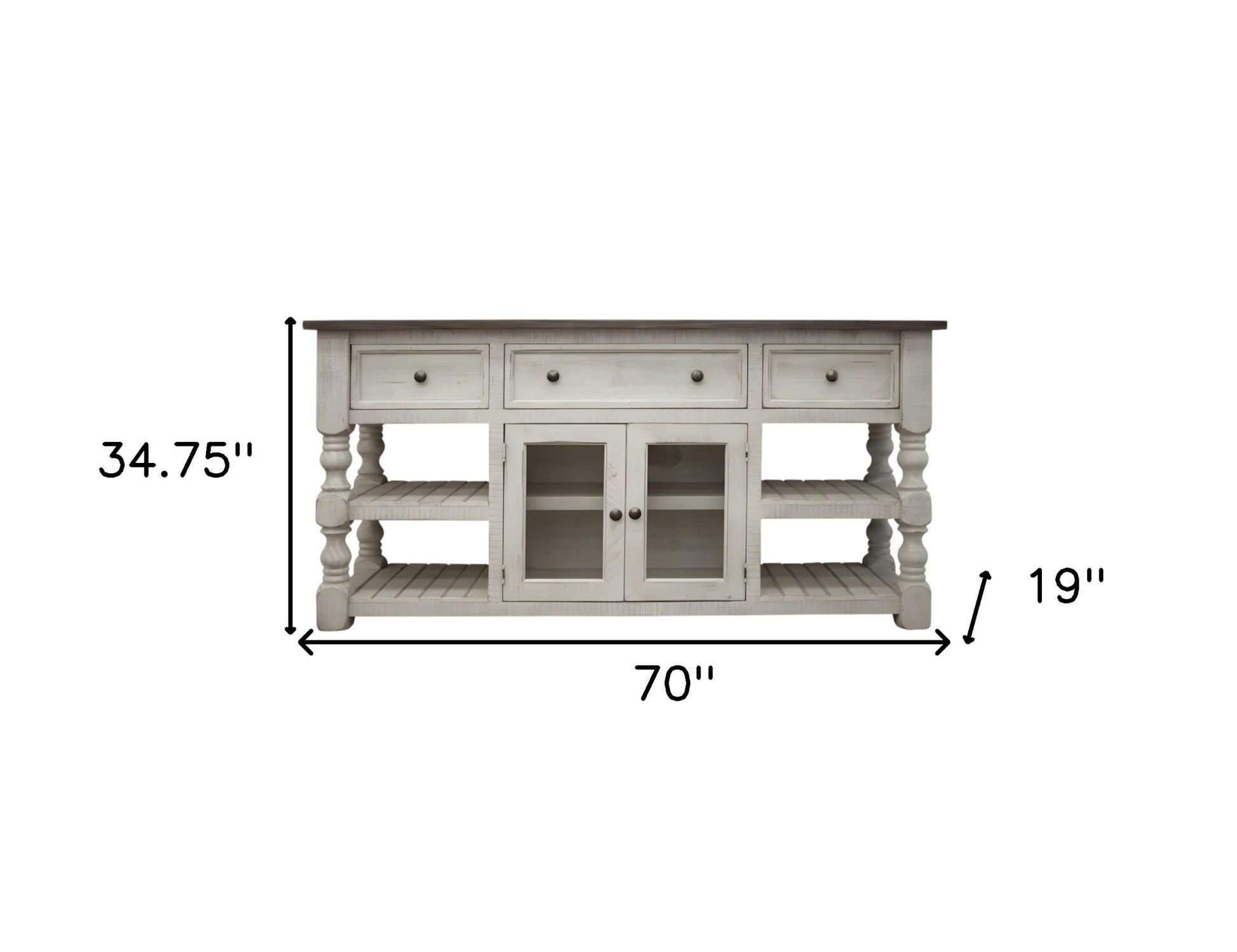 70" Ivory Solid Wood Open shelving Distressed TV Stand-TV Stands-DECOROLALA