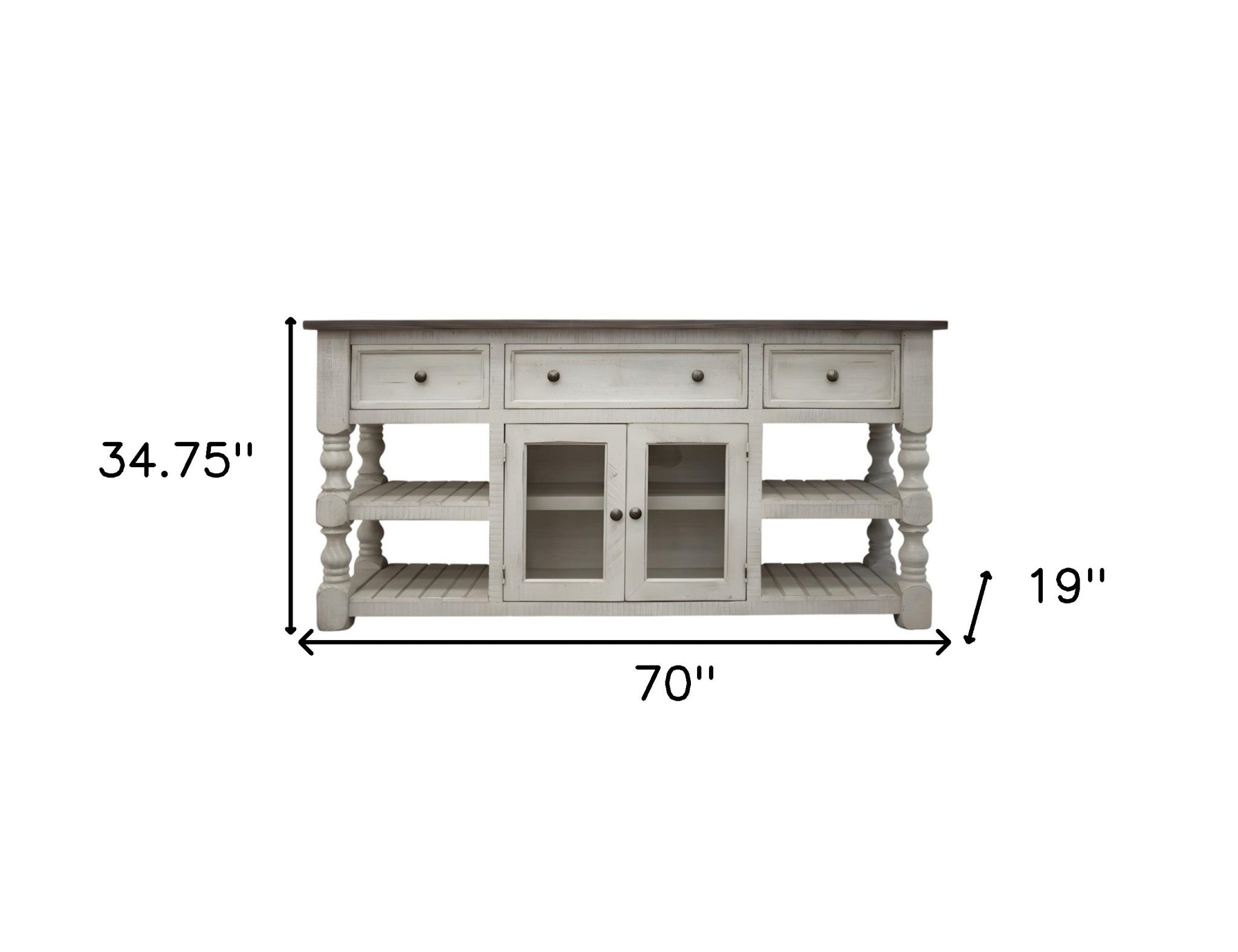70" Ivory Solid Wood Open shelving Distressed TV Stand-TV Stands-DECOROLALA