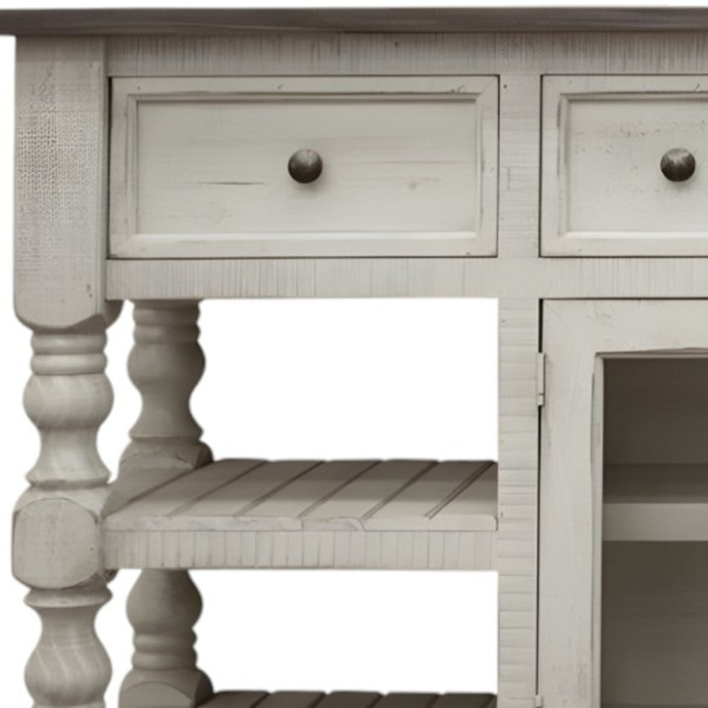 70" Ivory Solid Wood Open shelving Distressed TV Stand-TV Stands-DECOROLALA