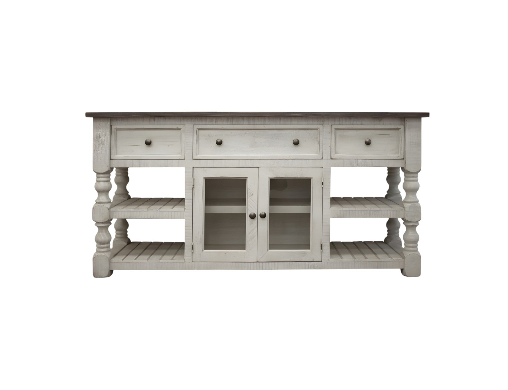 70" Ivory Solid Wood Open shelving Distressed TV Stand-TV Stands-DECOROLALA