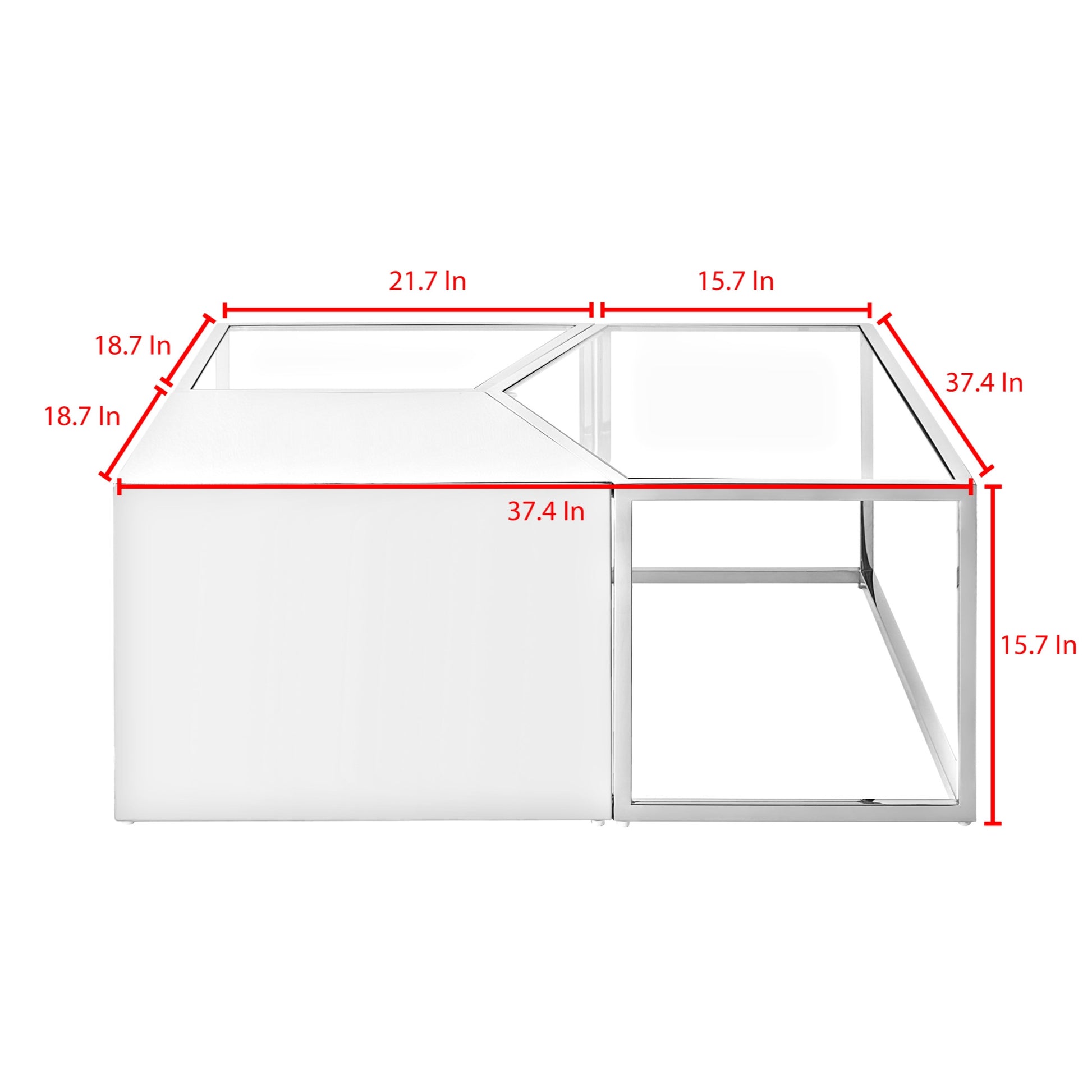 Set of Three 37" Clear And Silver Glass Stainless Steel Square Mirrored Bunching Coffee Tables-Coffee Tables-DECOROLALA