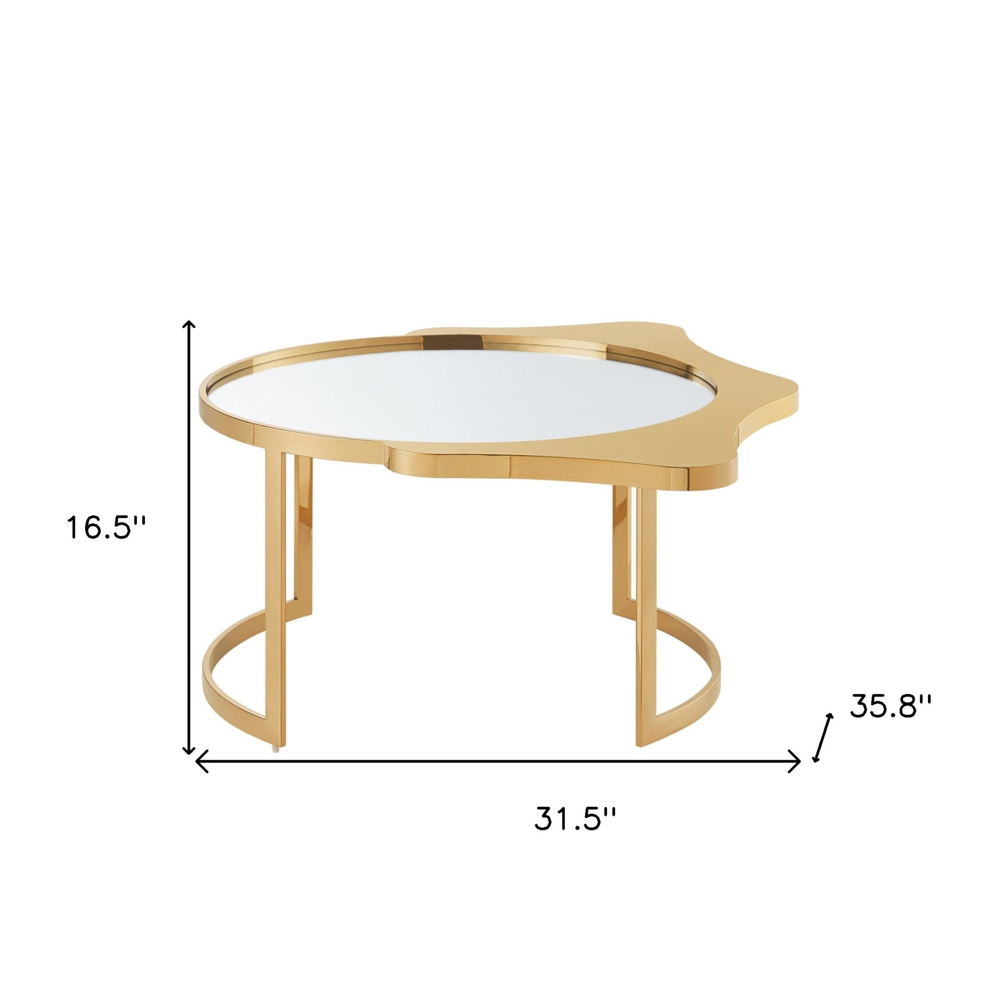 32" Gold Glass And Stainless Steel Round Mirrored Coffee Table-Coffee Tables-DECOROLALA