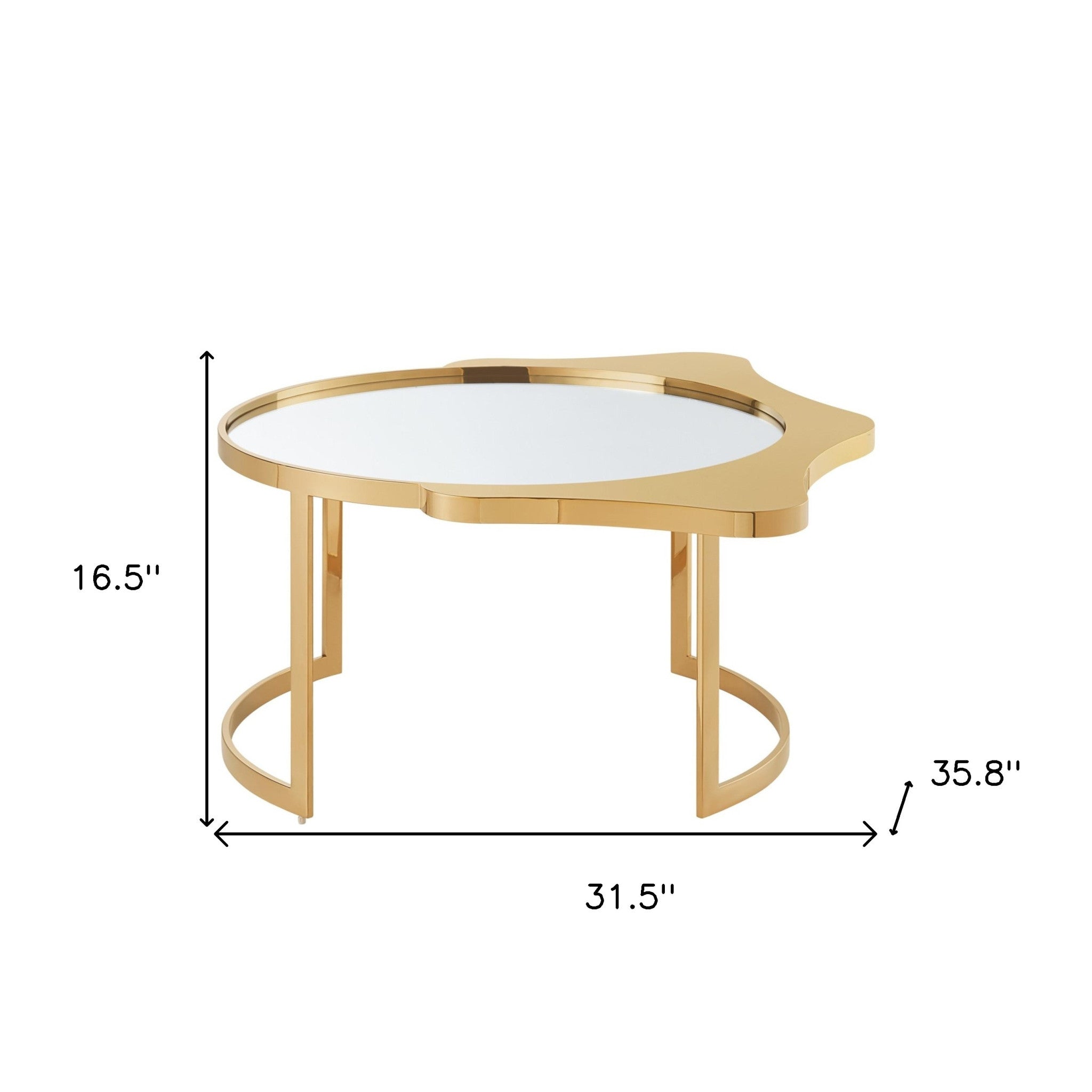 32" Gold Glass And Stainless Steel Round Mirrored Coffee Table-Coffee Tables-DECOROLALA