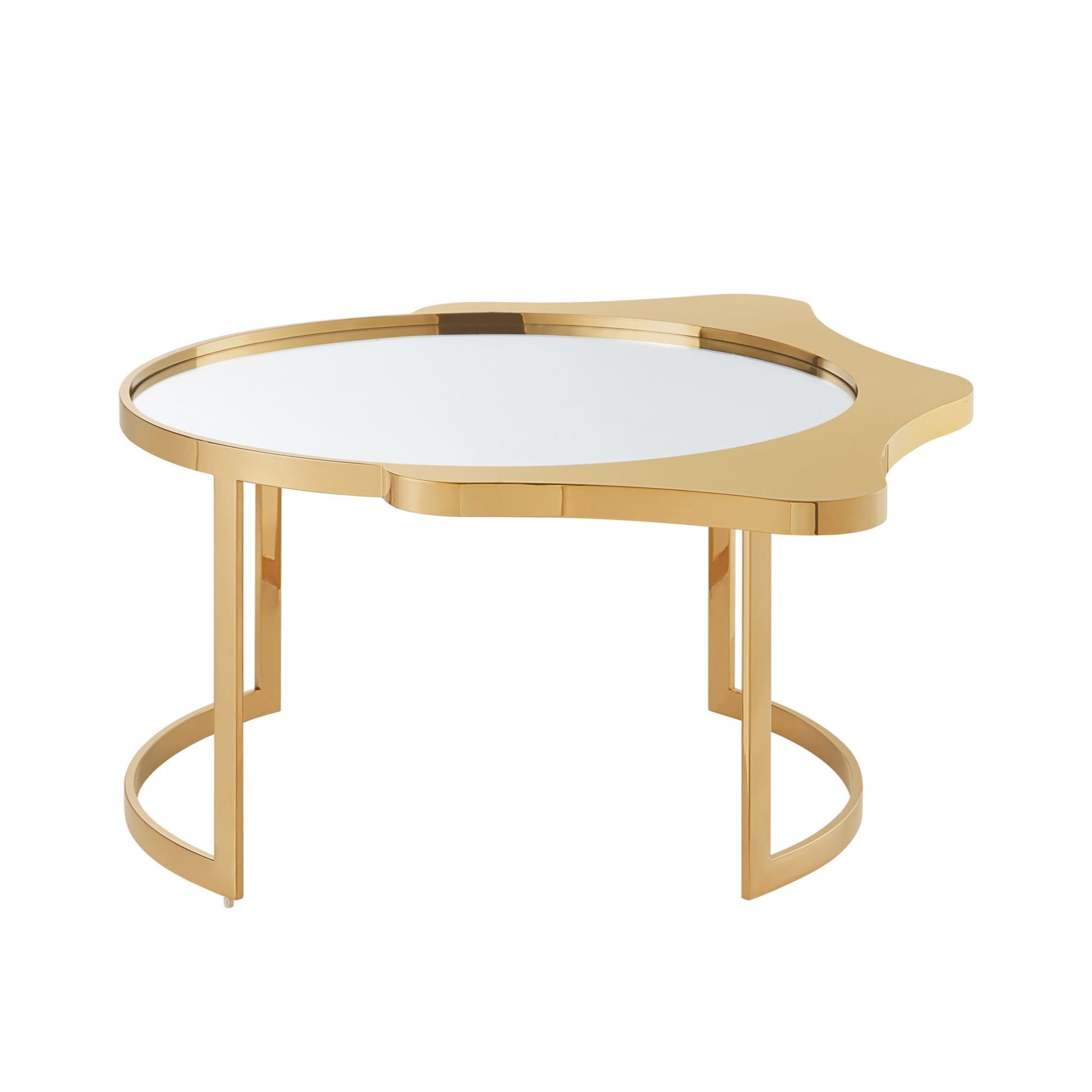 32" Gold Glass And Stainless Steel Round Mirrored Coffee Table-Coffee Tables-DECOROLALA