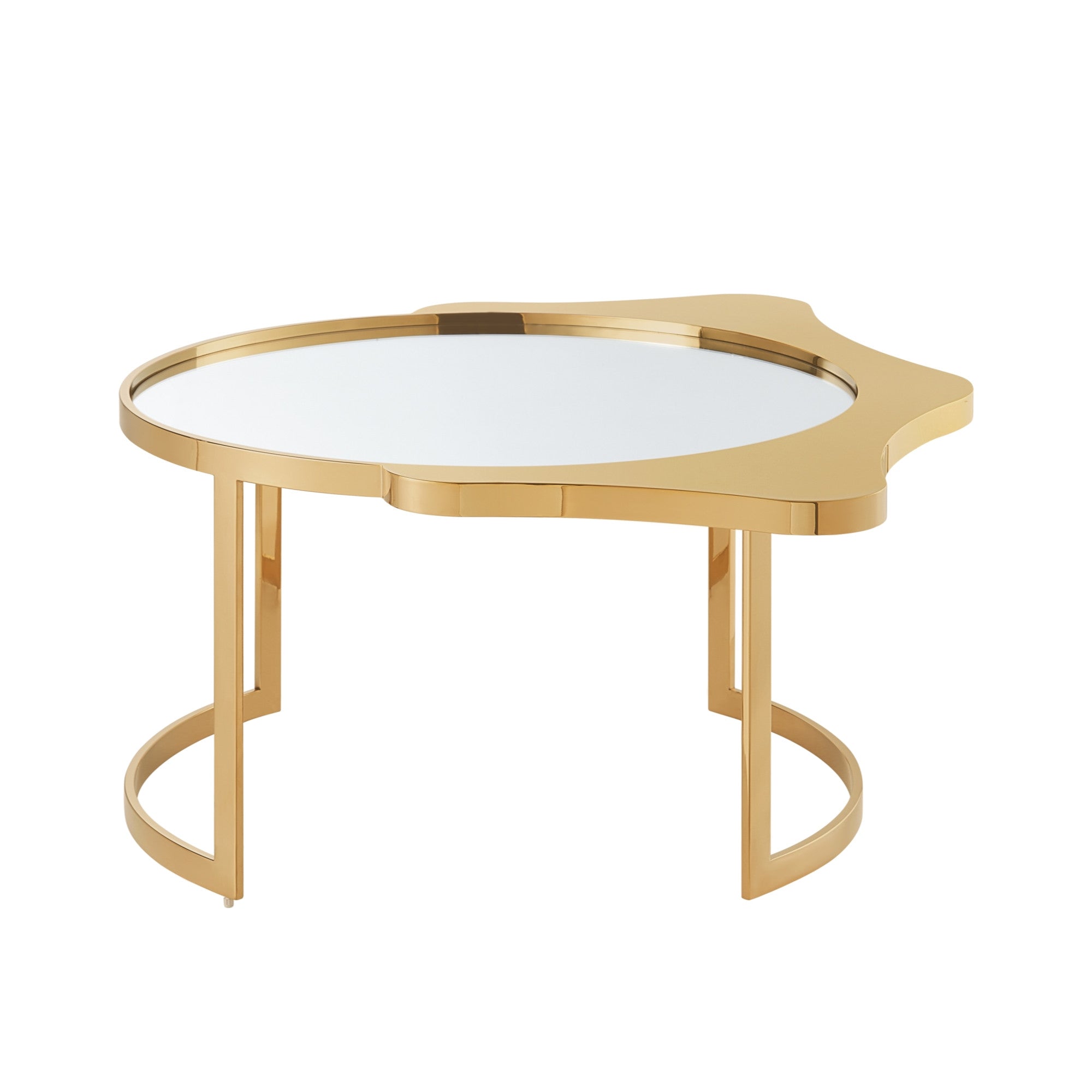 32" Gold Glass And Stainless Steel Round Mirrored Coffee Table-Coffee Tables-DECOROLALA