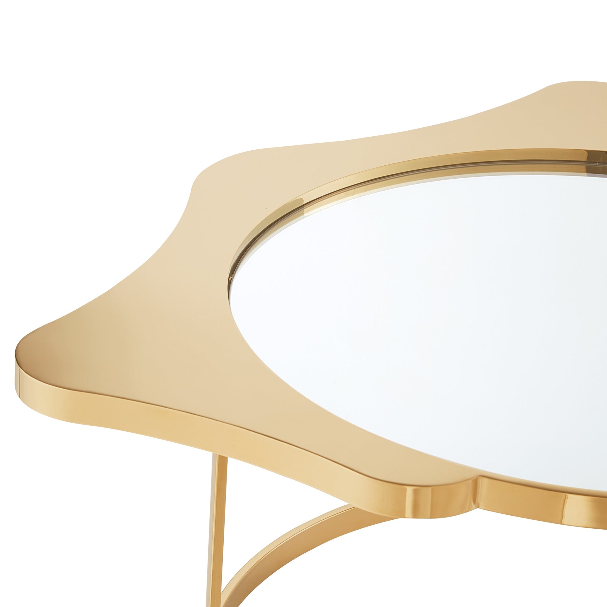 32" Gold Glass And Stainless Steel Round Mirrored Coffee Table-Coffee Tables-DECOROLALA