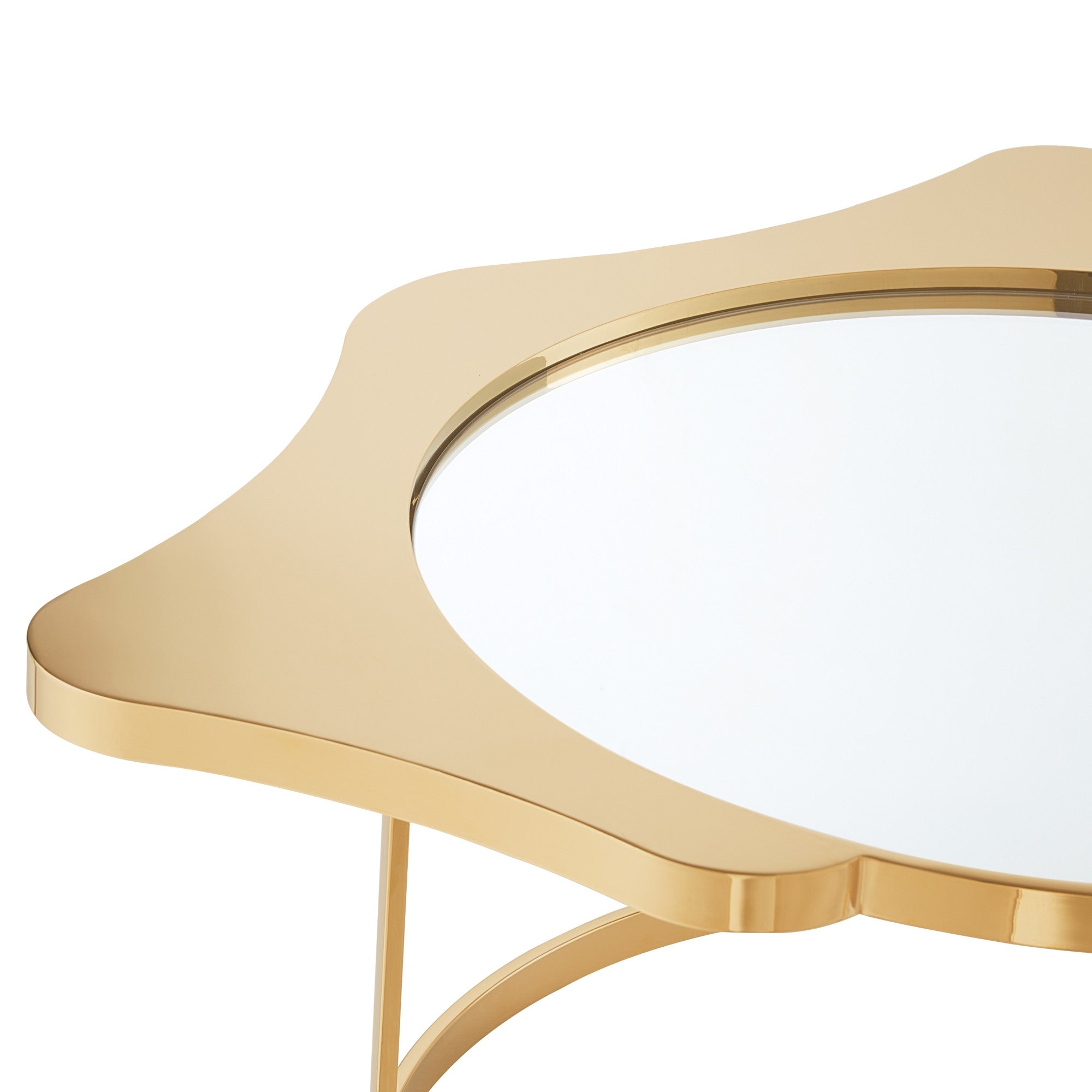 32" Gold Glass And Stainless Steel Round Mirrored Coffee Table-Coffee Tables-DECOROLALA