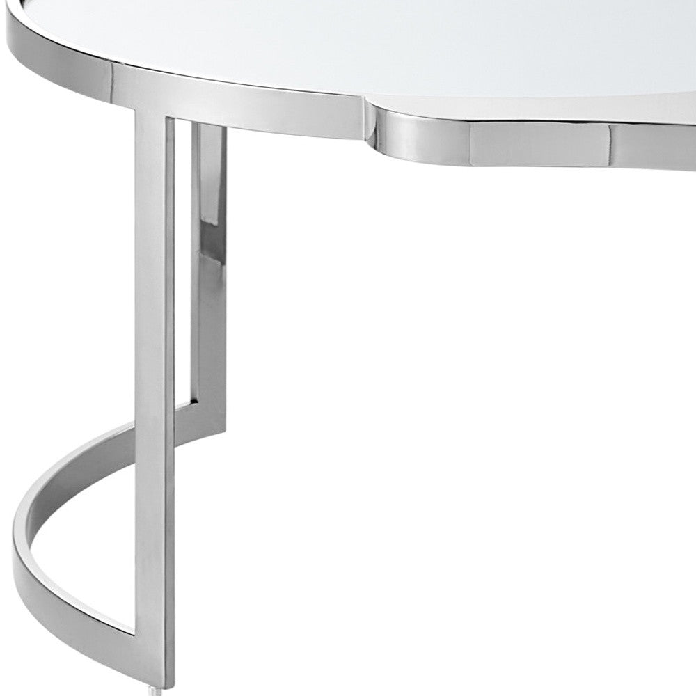 32" Silver Glass And Stainless Steel Round Mirrored Coffee Table-Coffee Tables-DECOROLALA