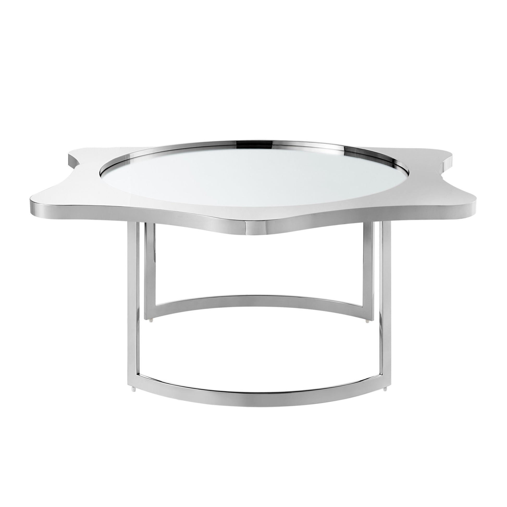 32" Silver Glass And Stainless Steel Round Mirrored Coffee Table-Coffee Tables-DECOROLALA