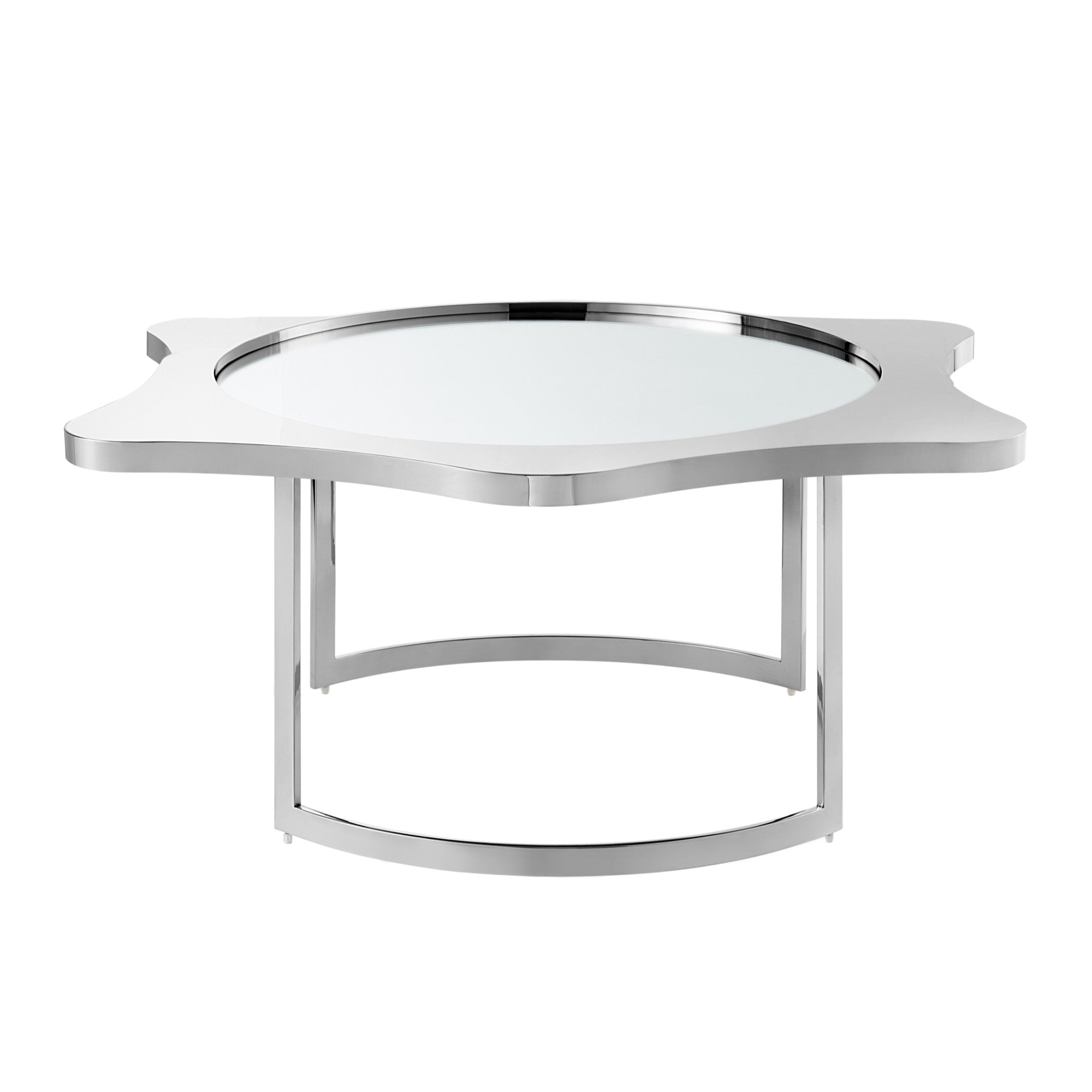 32" Silver Glass And Stainless Steel Round Mirrored Coffee Table-Coffee Tables-DECOROLALA