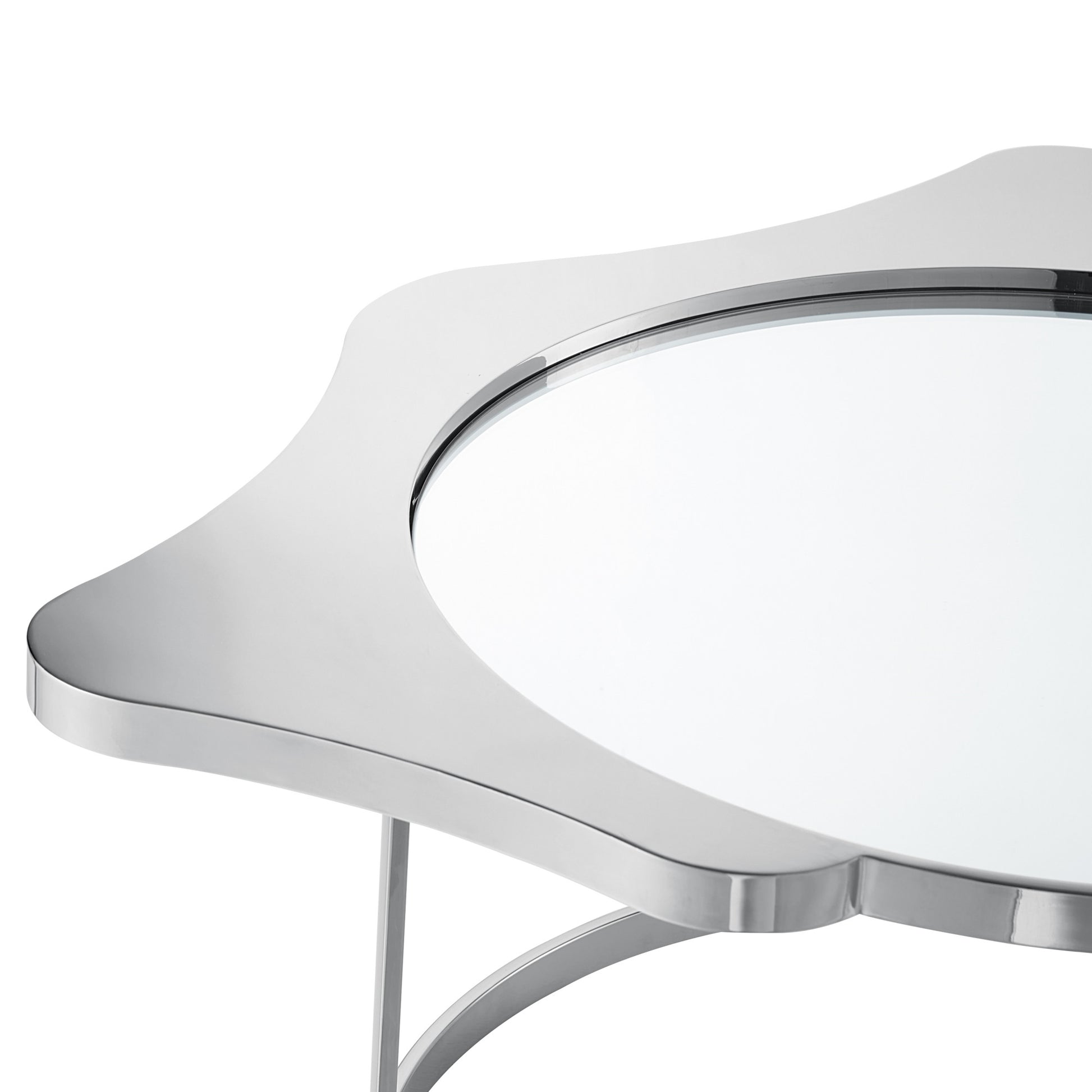 32" Silver Glass And Stainless Steel Round Mirrored Coffee Table-Coffee Tables-DECOROLALA