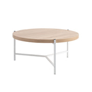 37" Natural And White Metal Round Coffee Table-Coffee Tables-DECOROLALA