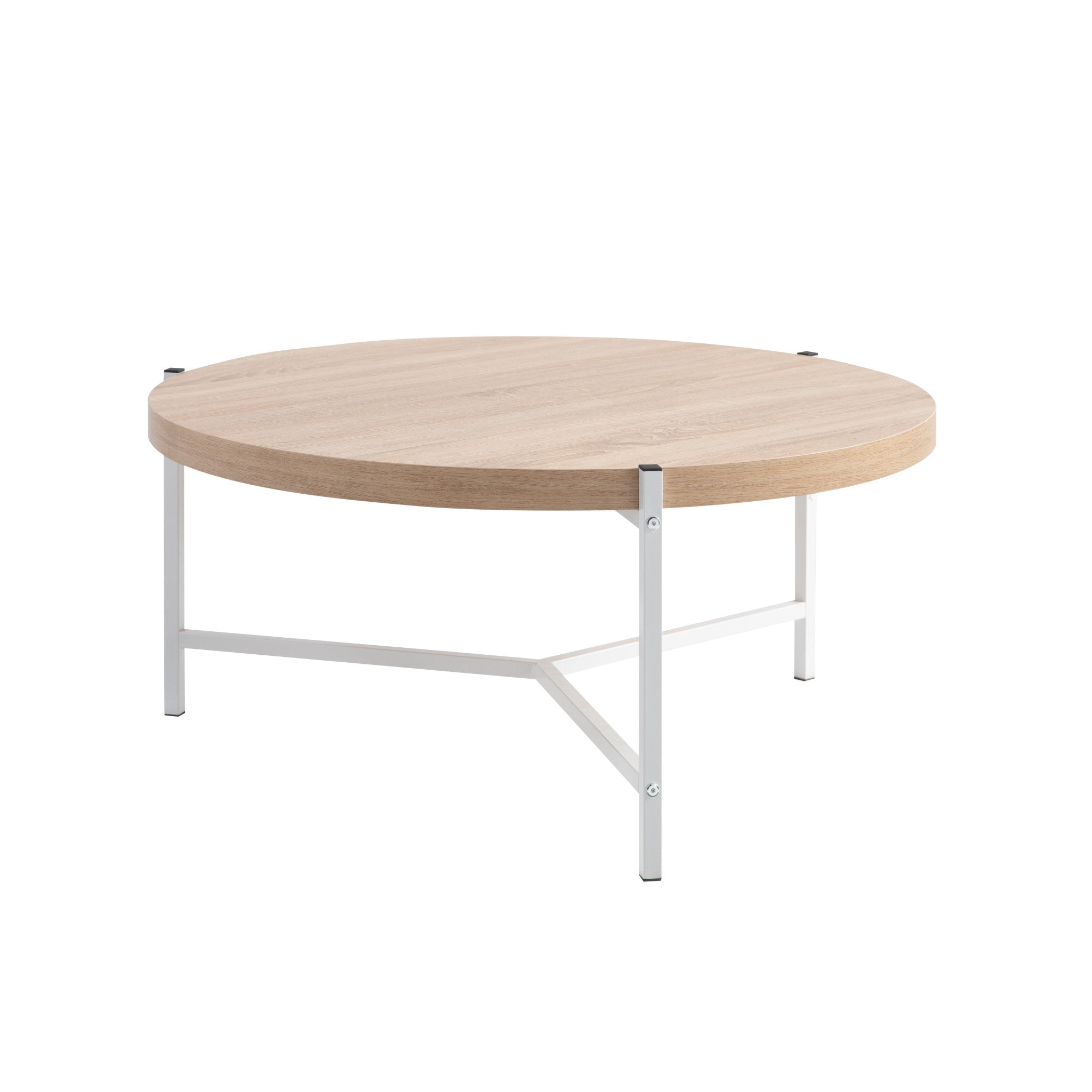 37" Natural And White Metal Round Coffee Table-Coffee Tables-DECOROLALA