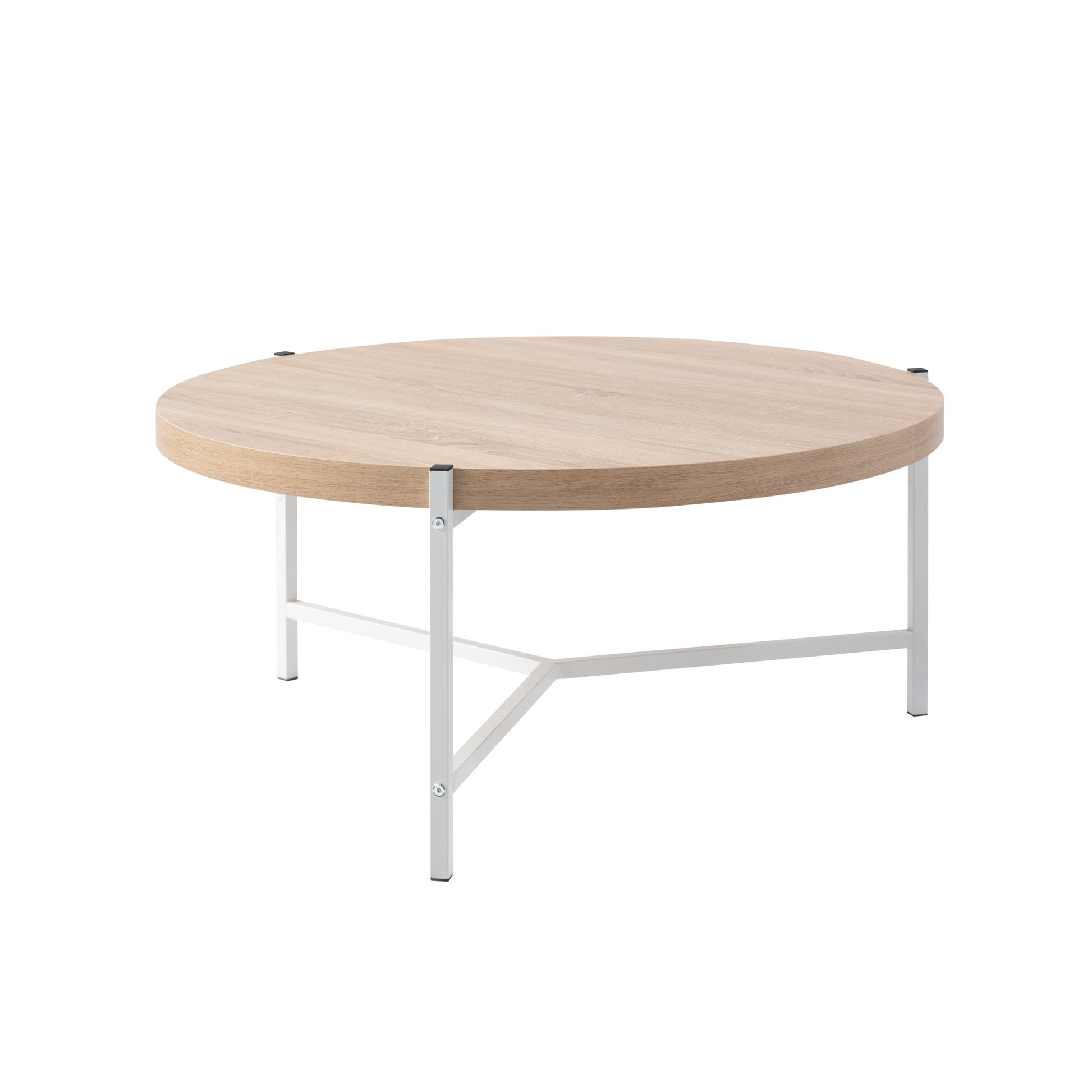 37" Natural And White Metal Round Coffee Table-Coffee Tables-DECOROLALA
