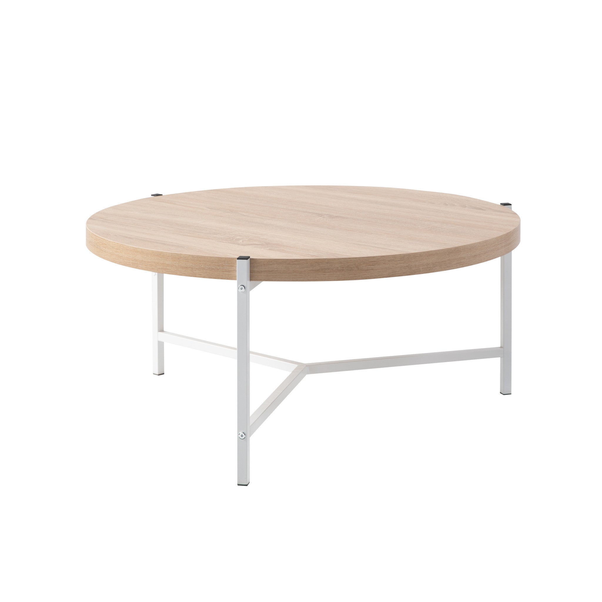 37" Natural And White Metal Round Coffee Table-Coffee Tables-DECOROLALA