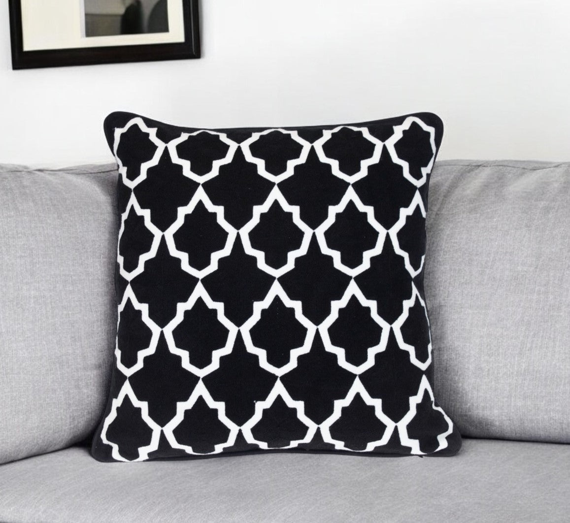 20" Black and White Geometric Cotton Throw Pillow-Accent Throw Pillows-DECOROLALA
