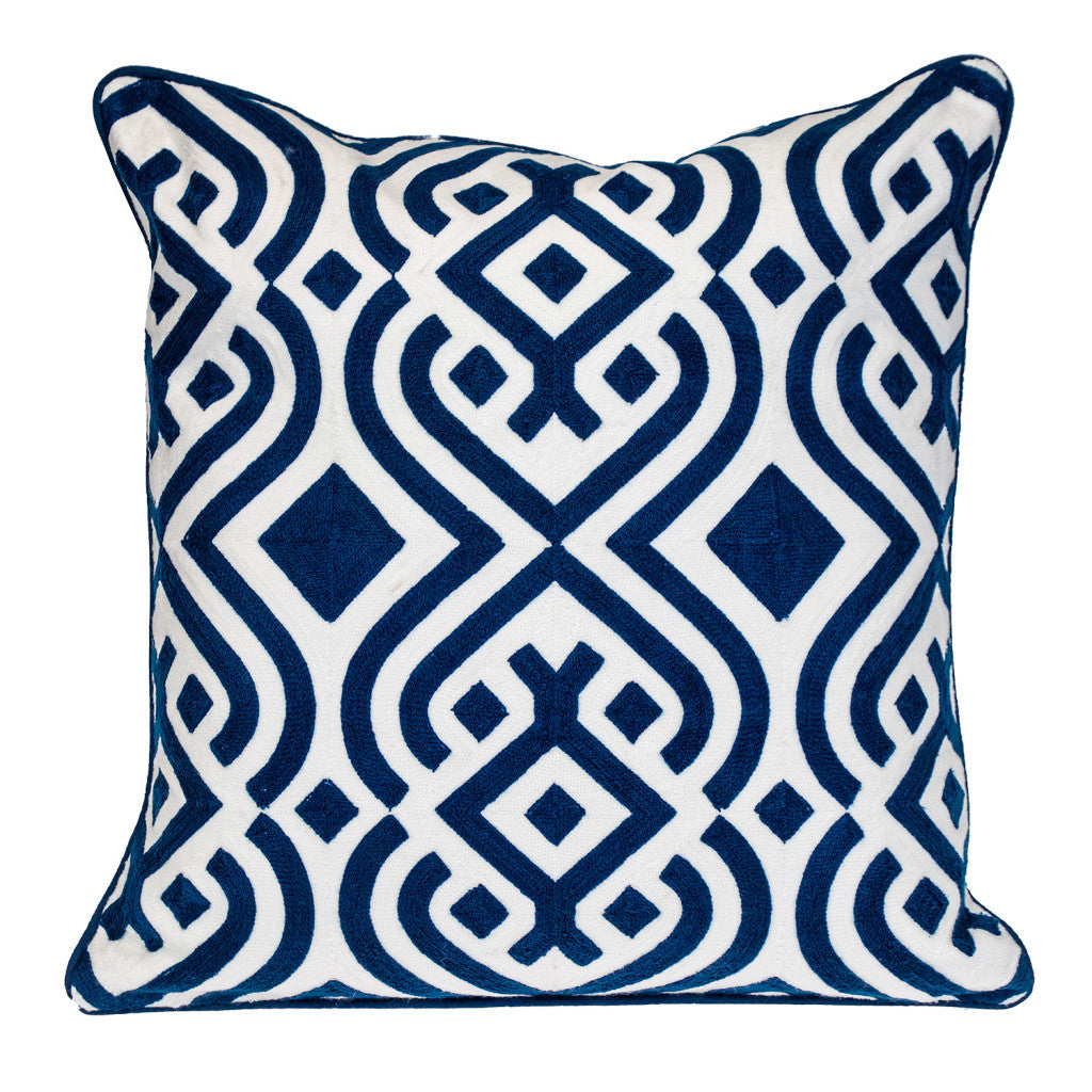 20" Blue and White Geometric Cotton Throw Pillow-Accent Throw Pillows-DECOROLALA