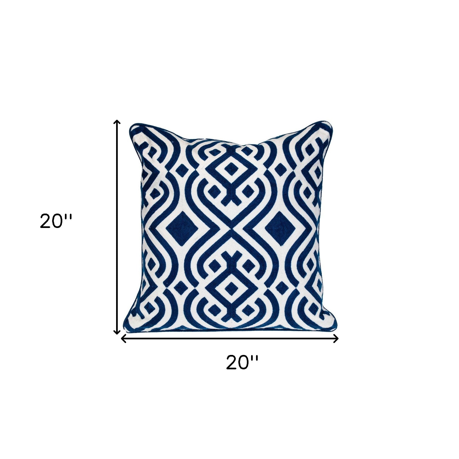 20" Blue and White Geometric Cotton Throw Pillow-Accent Throw Pillows-DECOROLALA