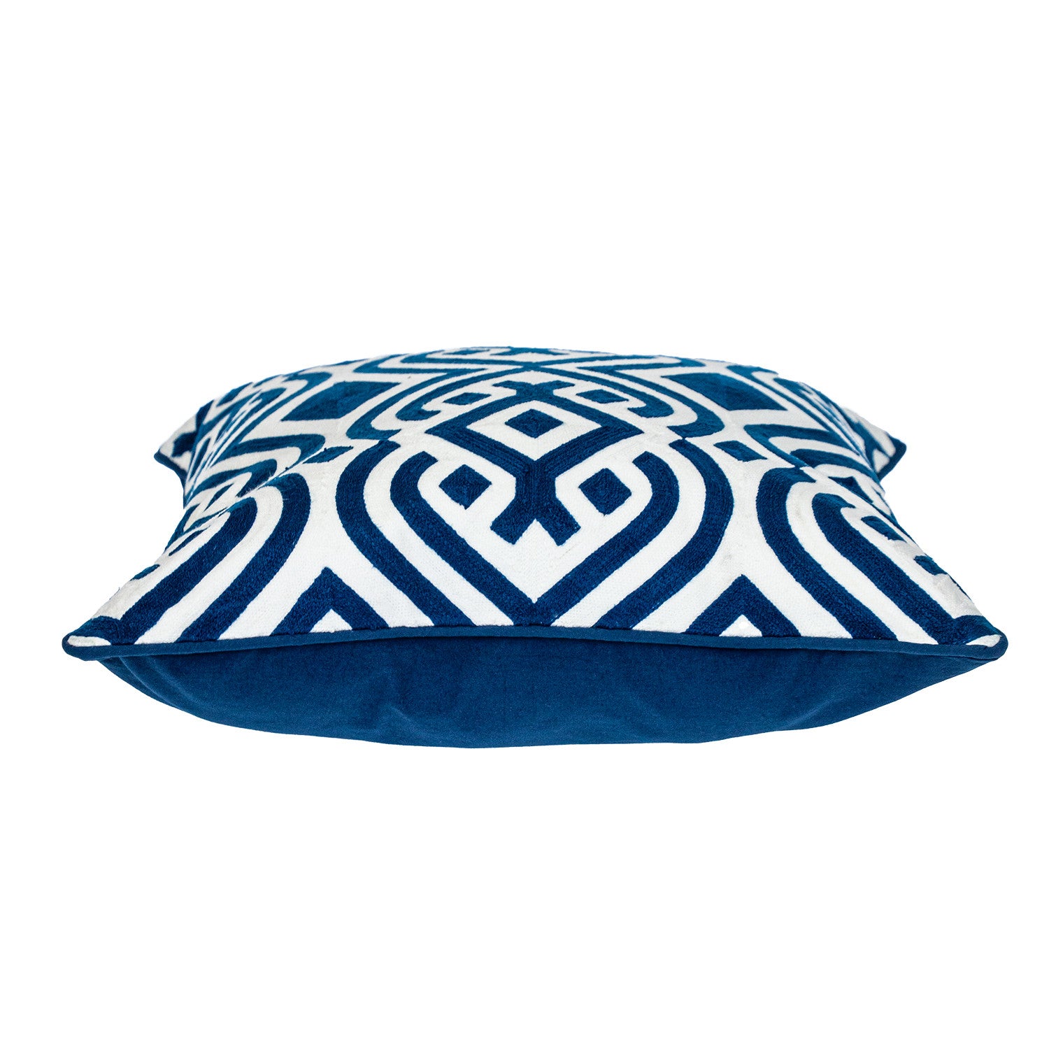 20" Blue and White Geometric Cotton Throw Pillow-Accent Throw Pillows-DECOROLALA