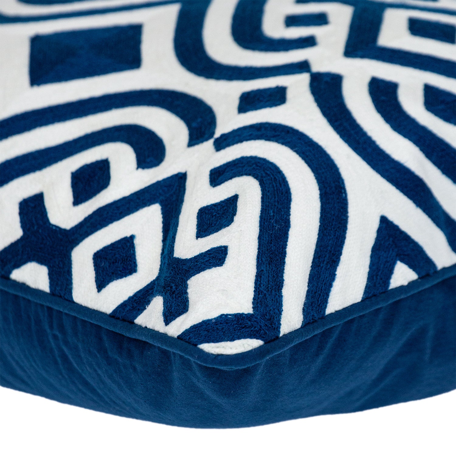 20" Blue and White Geometric Cotton Throw Pillow-Accent Throw Pillows-DECOROLALA