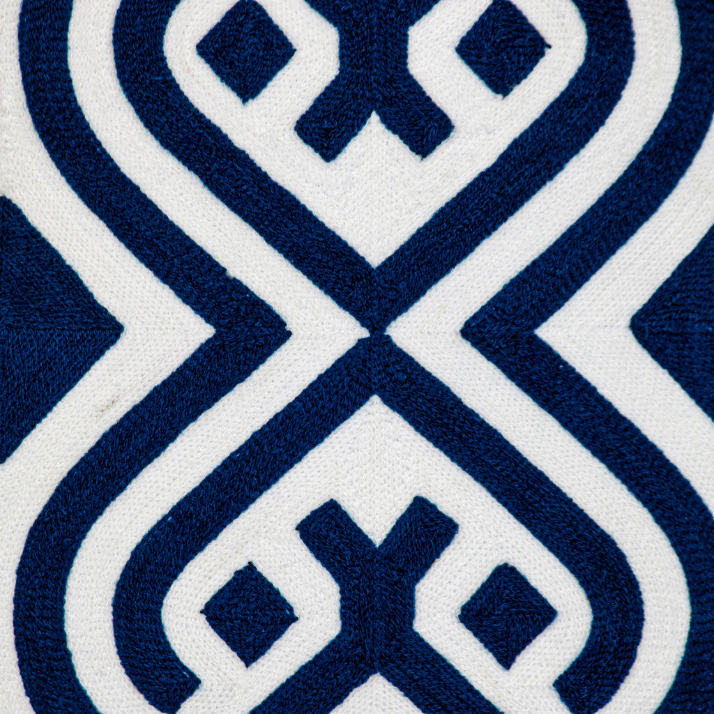 20" Blue and White Geometric Cotton Throw Pillow-Accent Throw Pillows-DECOROLALA
