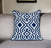 20" Blue and White Geometric Cotton Throw Pillow-Accent Throw Pillows-DECOROLALA