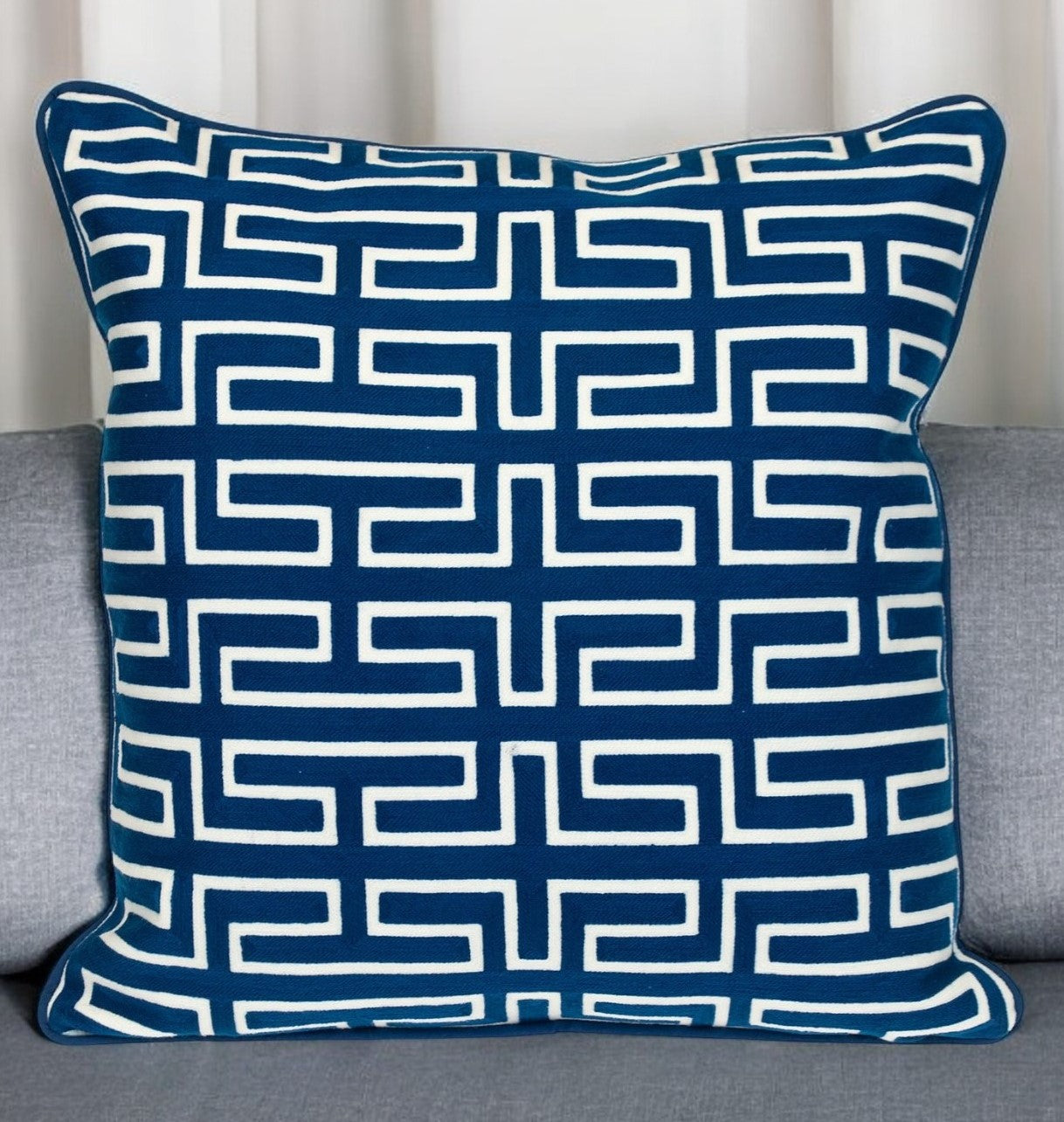 20" Blue Geometric Cotton Throw Pillow-Accent Throw Pillows-DECOROLALA