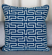 20" Blue Geometric Cotton Throw Pillow-Accent Throw Pillows-DECOROLALA