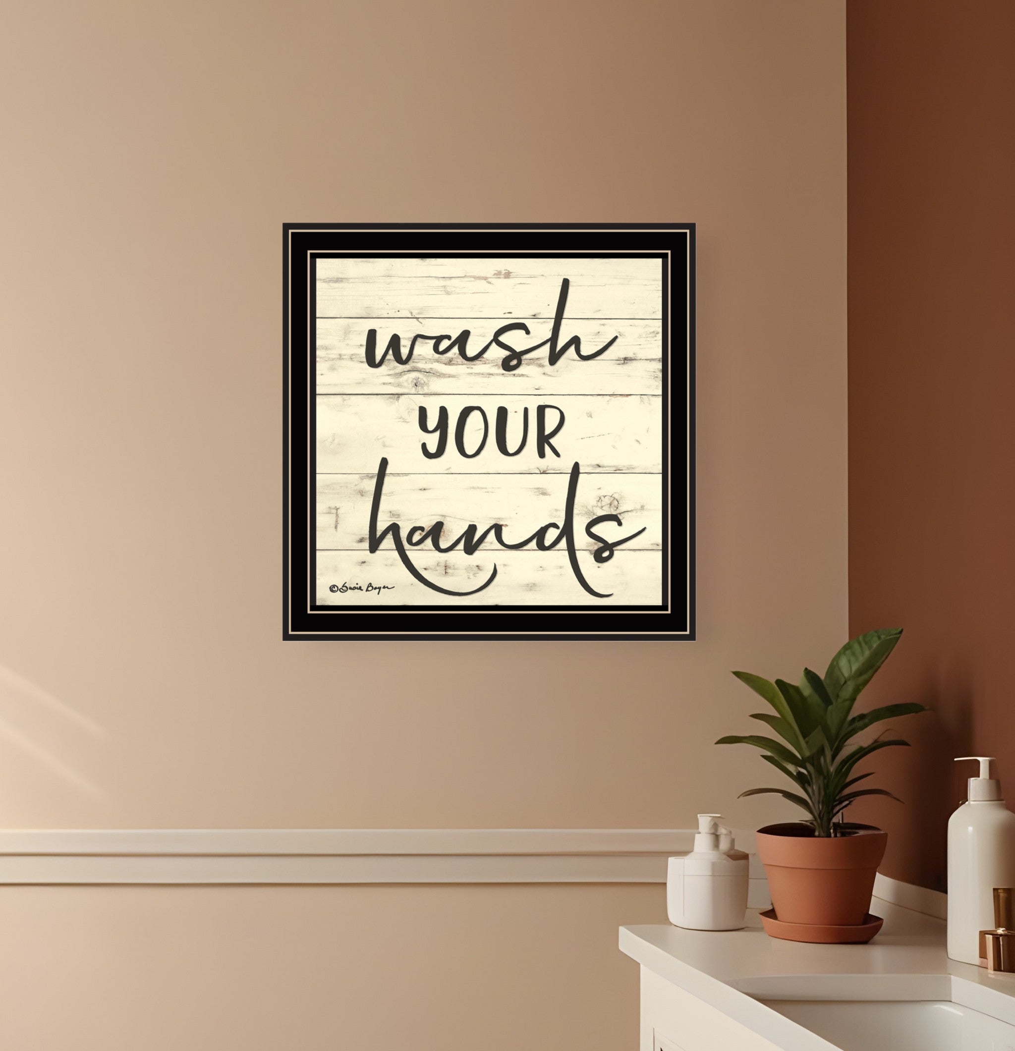 Wash Your Hands Black Framed Print Bathroom Wall Art-0