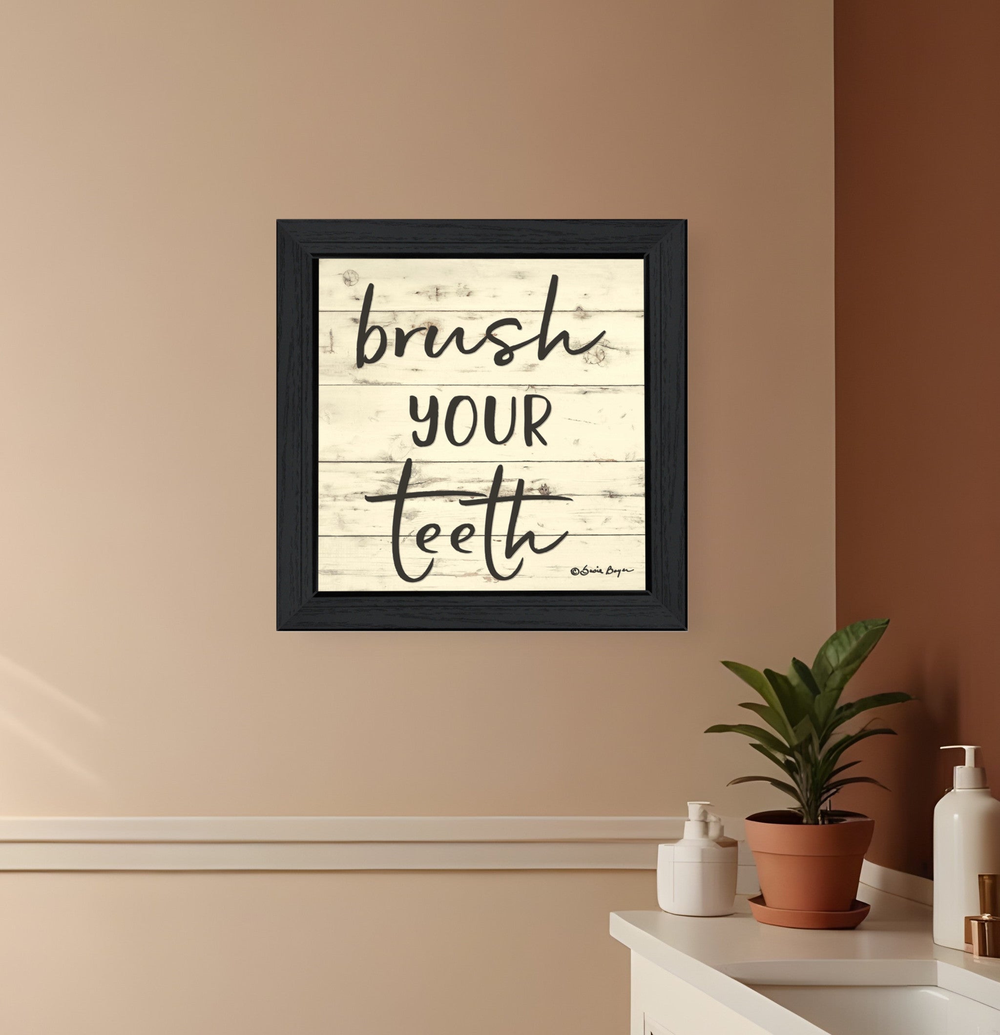 Brush your Teeth Black Framed Print Bathroom Wall Art-0