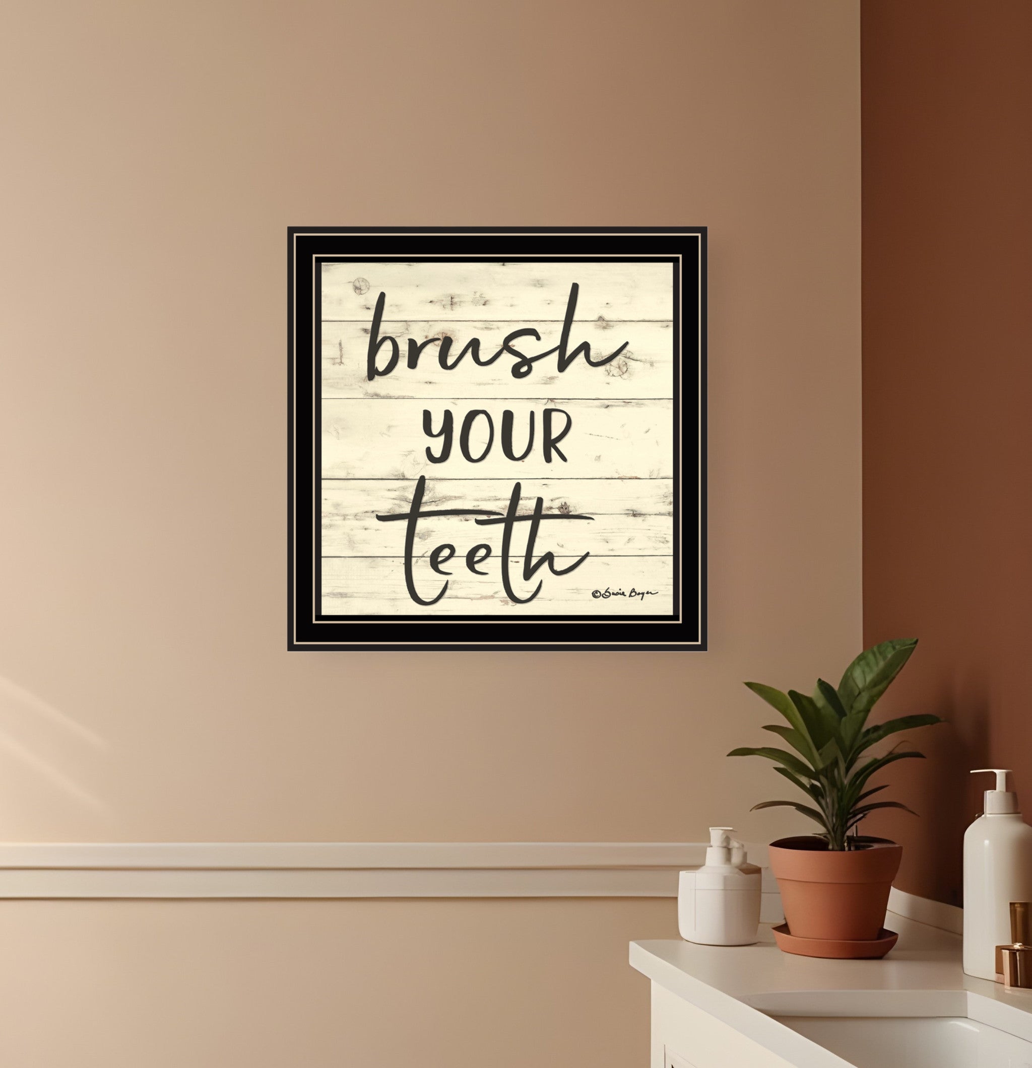 Brush your Teeth Black Framed Print Bathroom Wall Art-0