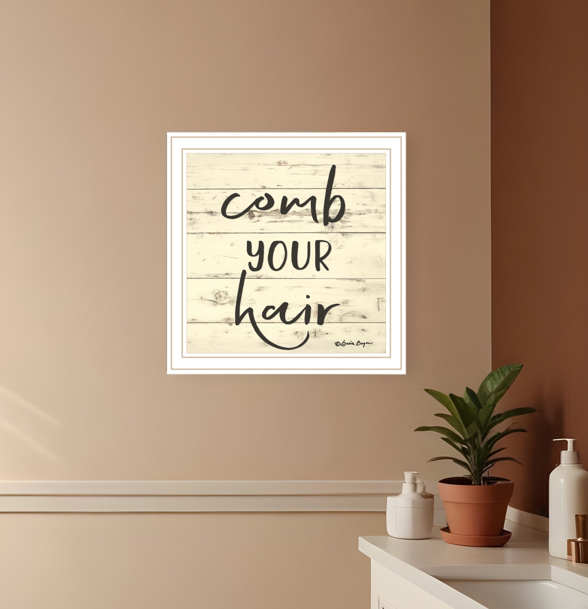 Comb Your Hair White Framed Print Bathroom Wall Art-0