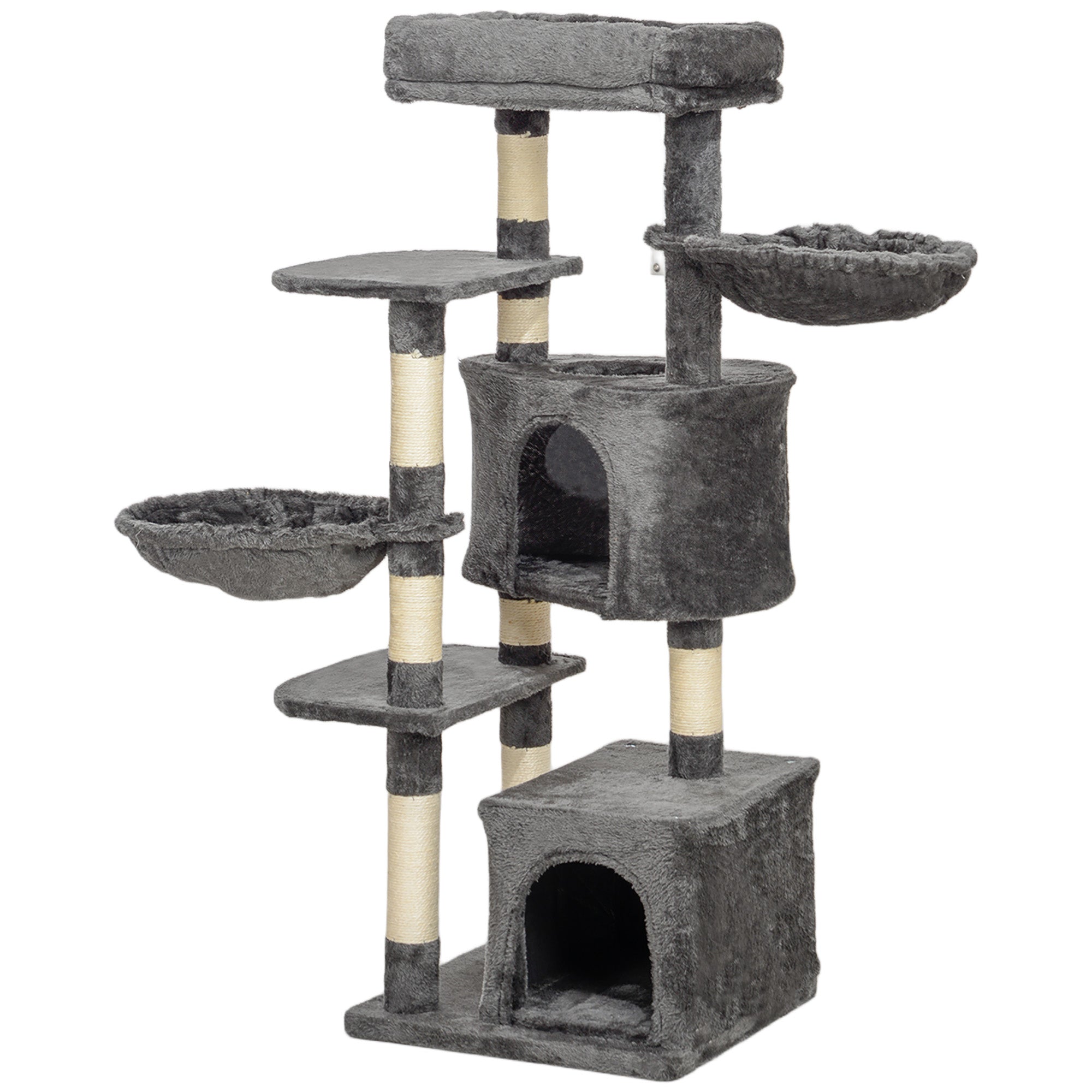 52.5" Cat Tree Tower with Scratching Posts, Cat Condos, Bed, Platforms, Hammocks, for Indoor Cats, Dark Grey-Cats-DECOROLALA