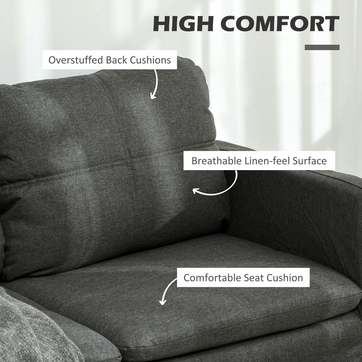 53" 2 Seat Sofa - Dark Grey, Steel Legs, Comfortable, Small Space-Sofas-DECOROLALA