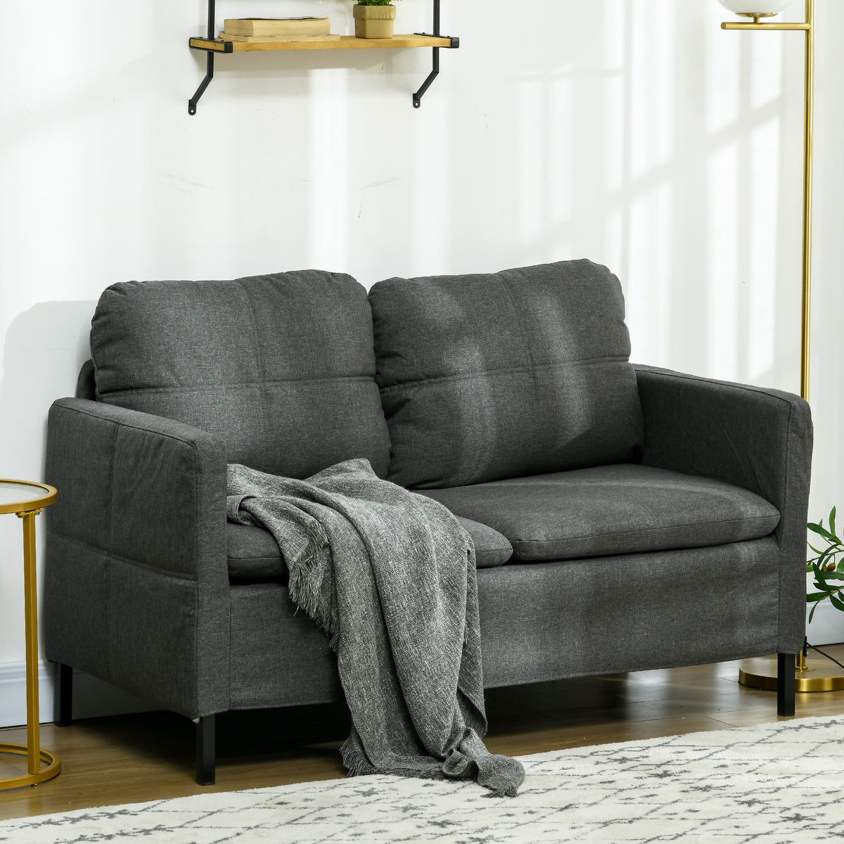 53" 2 Seat Sofa - Dark Grey, Steel Legs, Comfortable, Small Space-Sofas-DECOROLALA