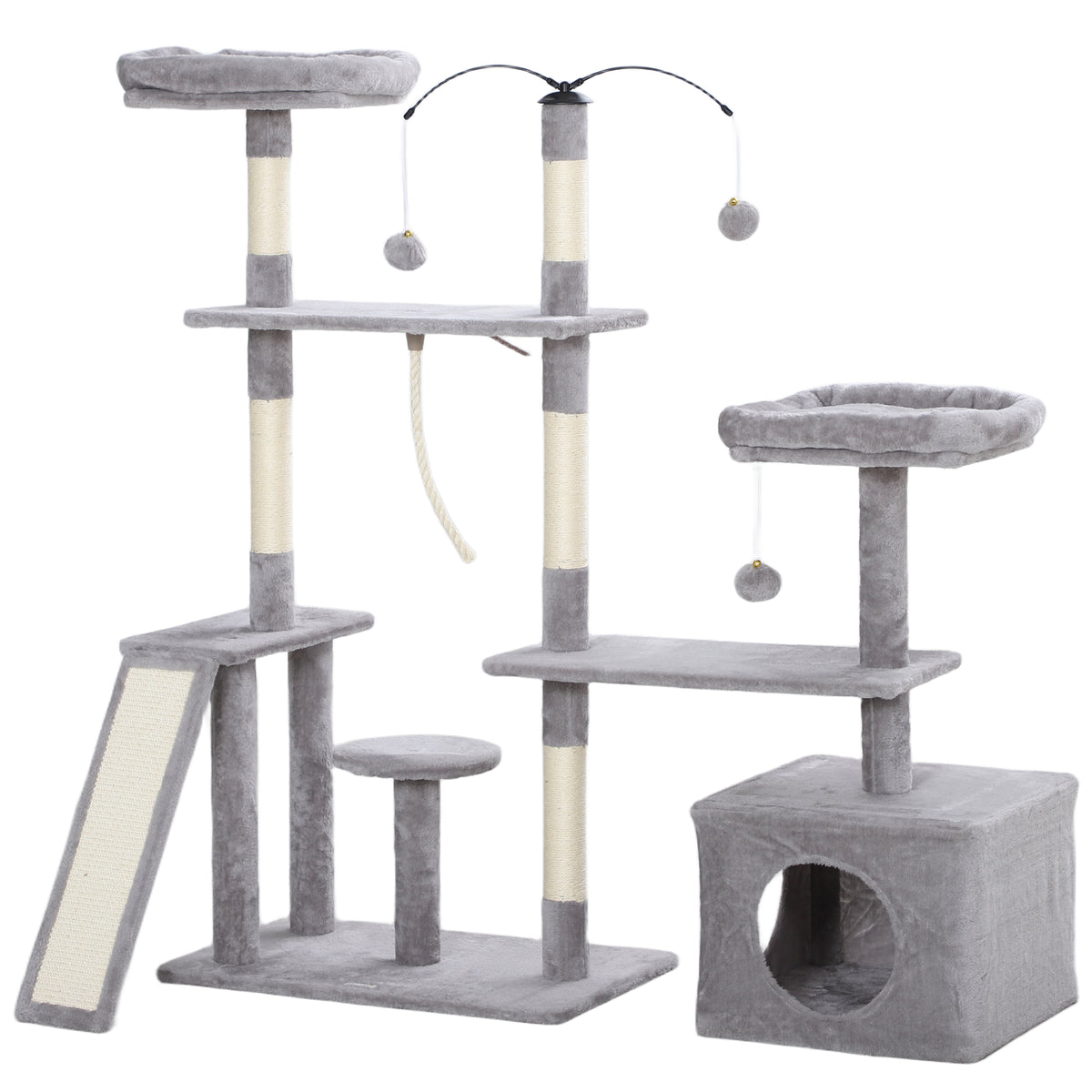 53" Cat Tree Tower with Condo and Scratching Posts - Light Grey-Cats-DECOROLALA