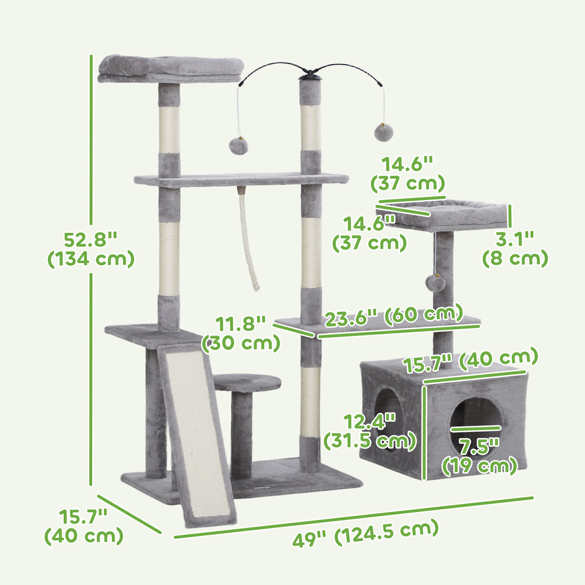 53" Cat Tree Tower with Condo and Scratching Posts - Light Grey-Cats-DECOROLALA