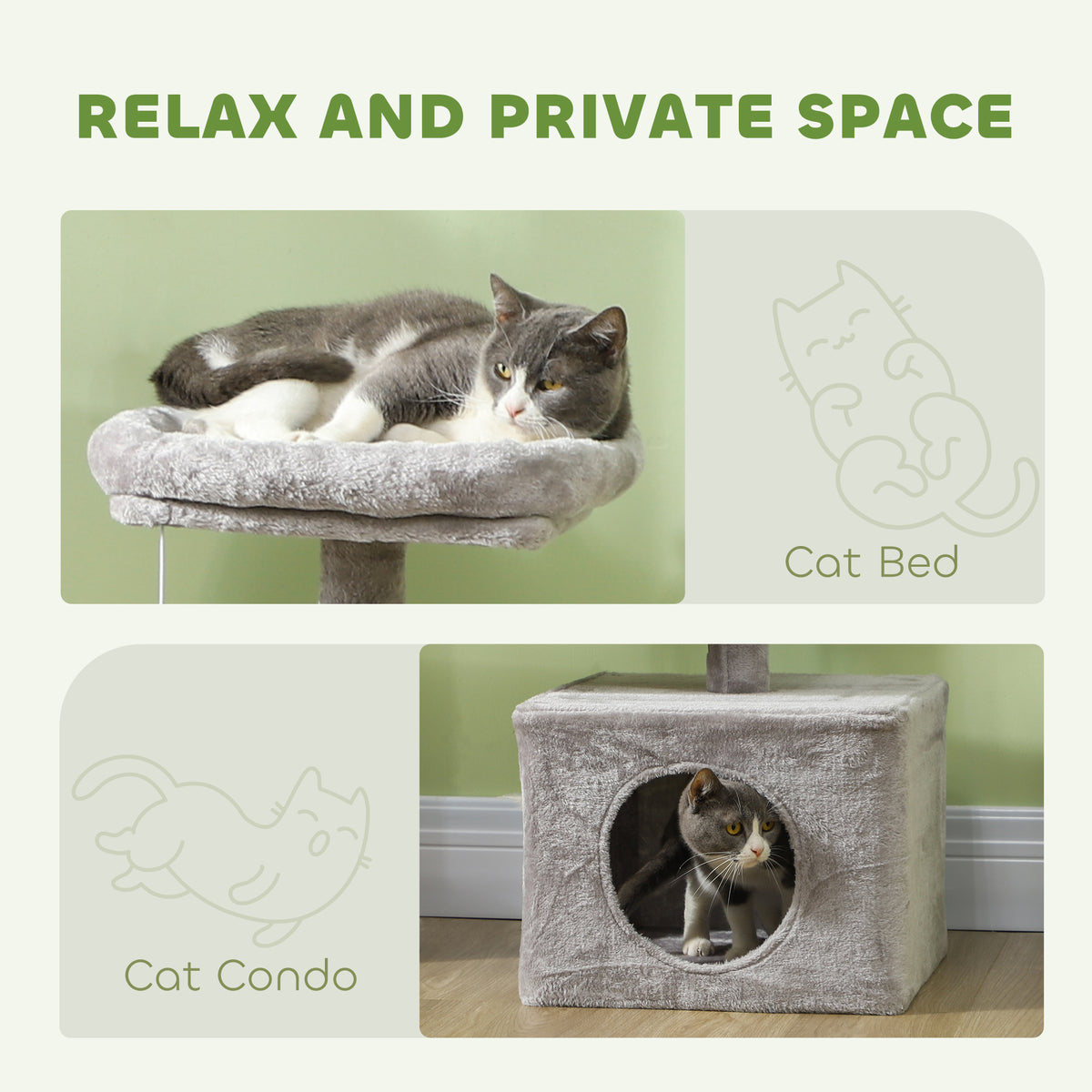 53" Cat Tree Tower with Condo and Scratching Posts - Light Grey-Cats-DECOROLALA