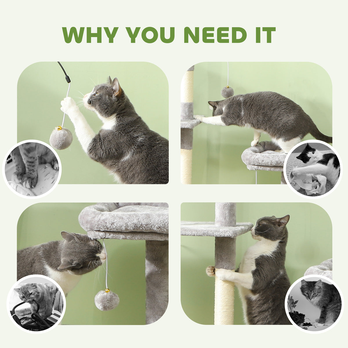 53" Cat Tree Tower with Condo and Scratching Posts - Light Grey-Cats-DECOROLALA